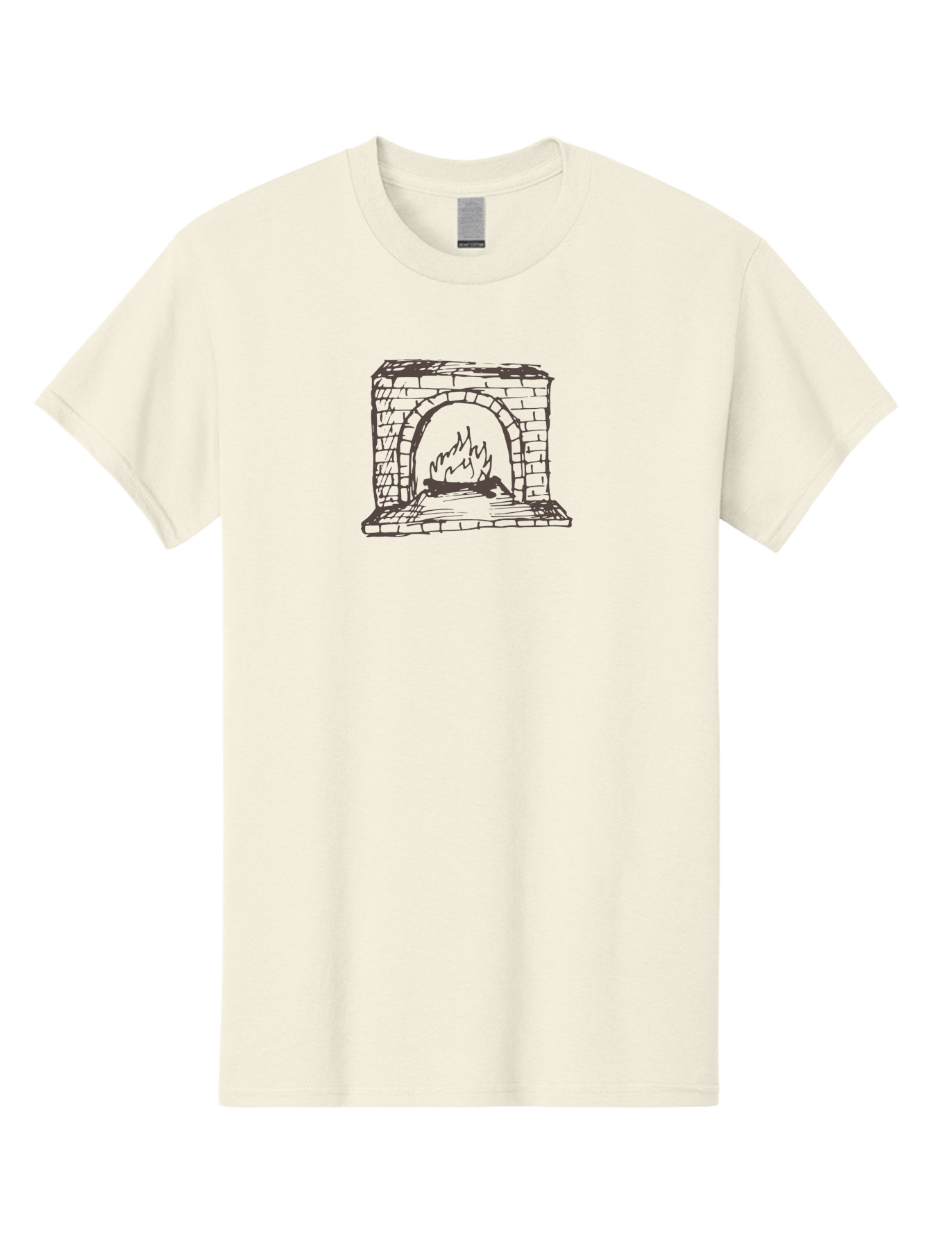 Fireplace Men'S Graphic Tee, 100% Cotton, Comfortable Casual Summer Wear, Machine Washable, Fireplace With Burning Fire, Brick Structure, Cozy Ambiance, Warm Flames, Crackling Fire, Sketchy Illustration, Simple Design, - Aaa880