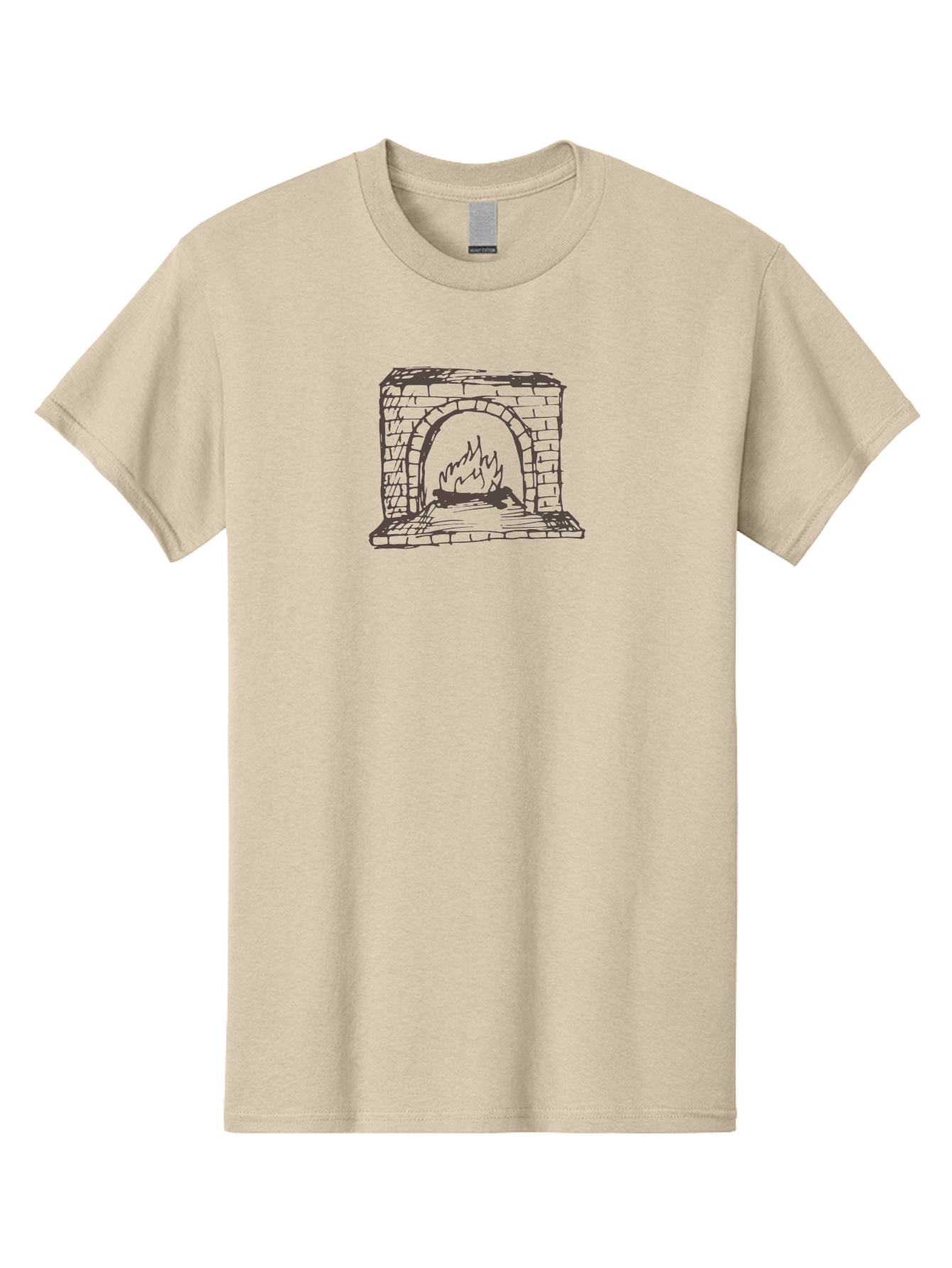 Fireplace Men'S Graphic Tee, 100% Cotton, Comfortable Casual Summer Wear, Machine Washable, Fireplace With Burning Fire, Brick Structure, Cozy Ambiance, Warm Flames, Crackling Fire, Sketchy Illustration, Simple Design, - Aaa880