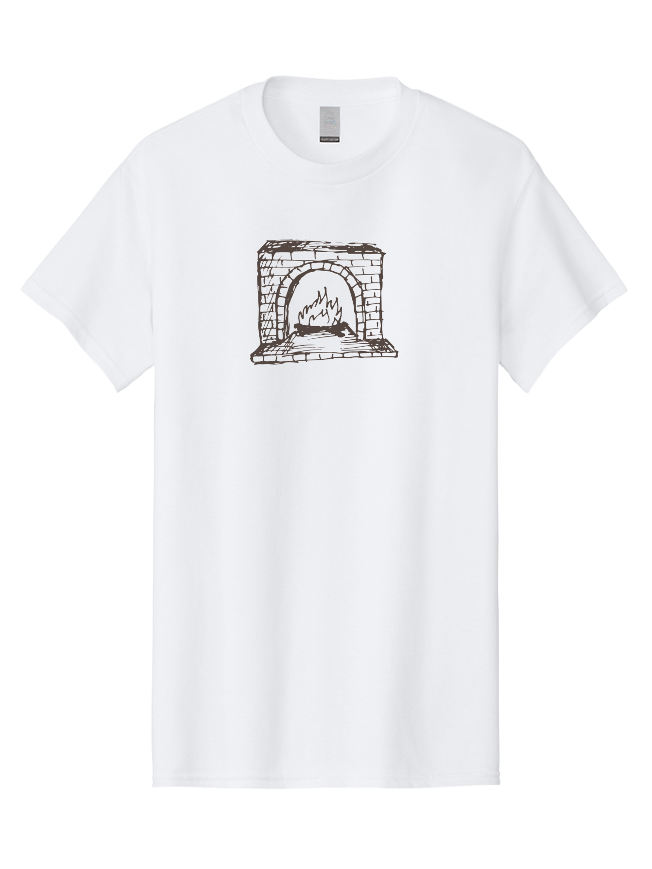 Fireplace Men'S Graphic Tee, 100% Cotton, Comfortable Casual Summer Wear, Machine Washable, Fireplace With Burning Fire, Brick Structure, Cozy Ambiance, Warm Flames, Crackling Fire, Sketchy Illustration, Simple Design, - Aaa880