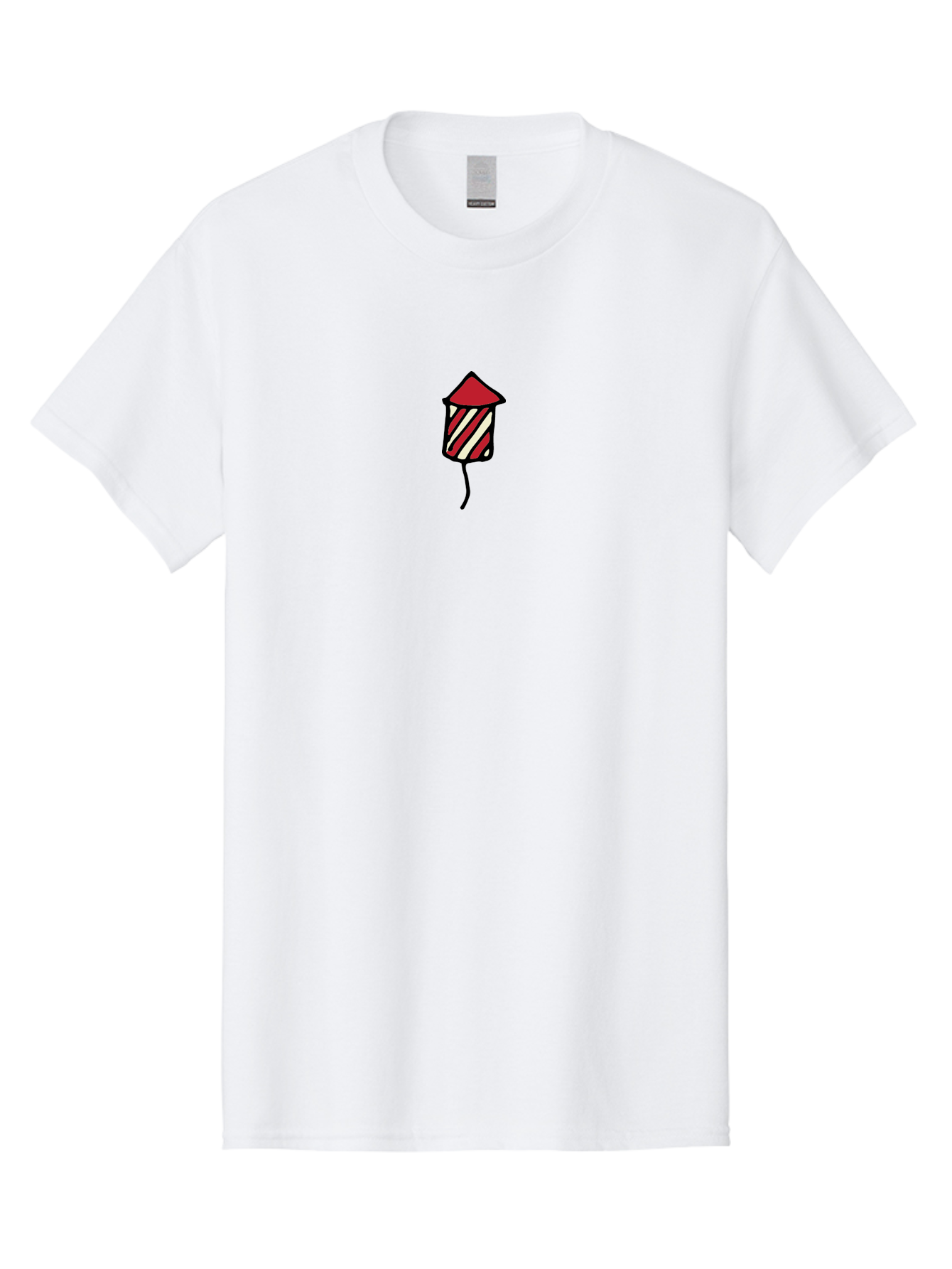 Firework Men'S Graphic Tee, 100% Cotton, Comfortable Casual Summer Wear, Machine Washable, Firework Illustration, Red And White Stripes, Festive Celebration, Cartoon Style, Simple Design, Holiday Theme, Vibrant Colors - Aaa881