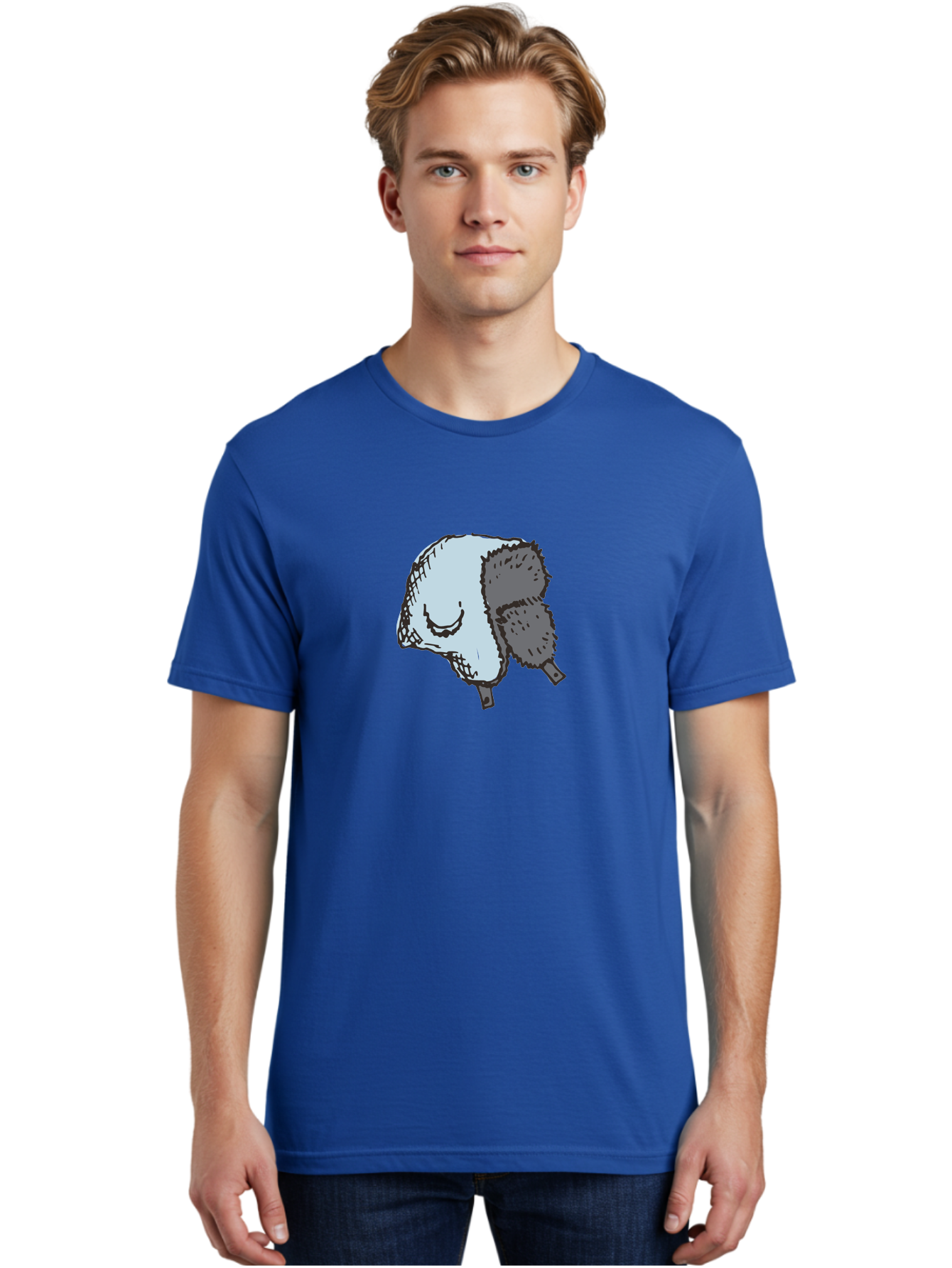 Fleece-Headband Men'S Graphic Tee, 100% Cotton, Comfortable Casual Summer Wear, Machine Washable, Cartoon Shearwater, Seabird Illustration, Simple Artwork, Grey Bird, Cute Smile, Avian Species, Marine Life, Bird Watching, Wildlife, - Aaa884