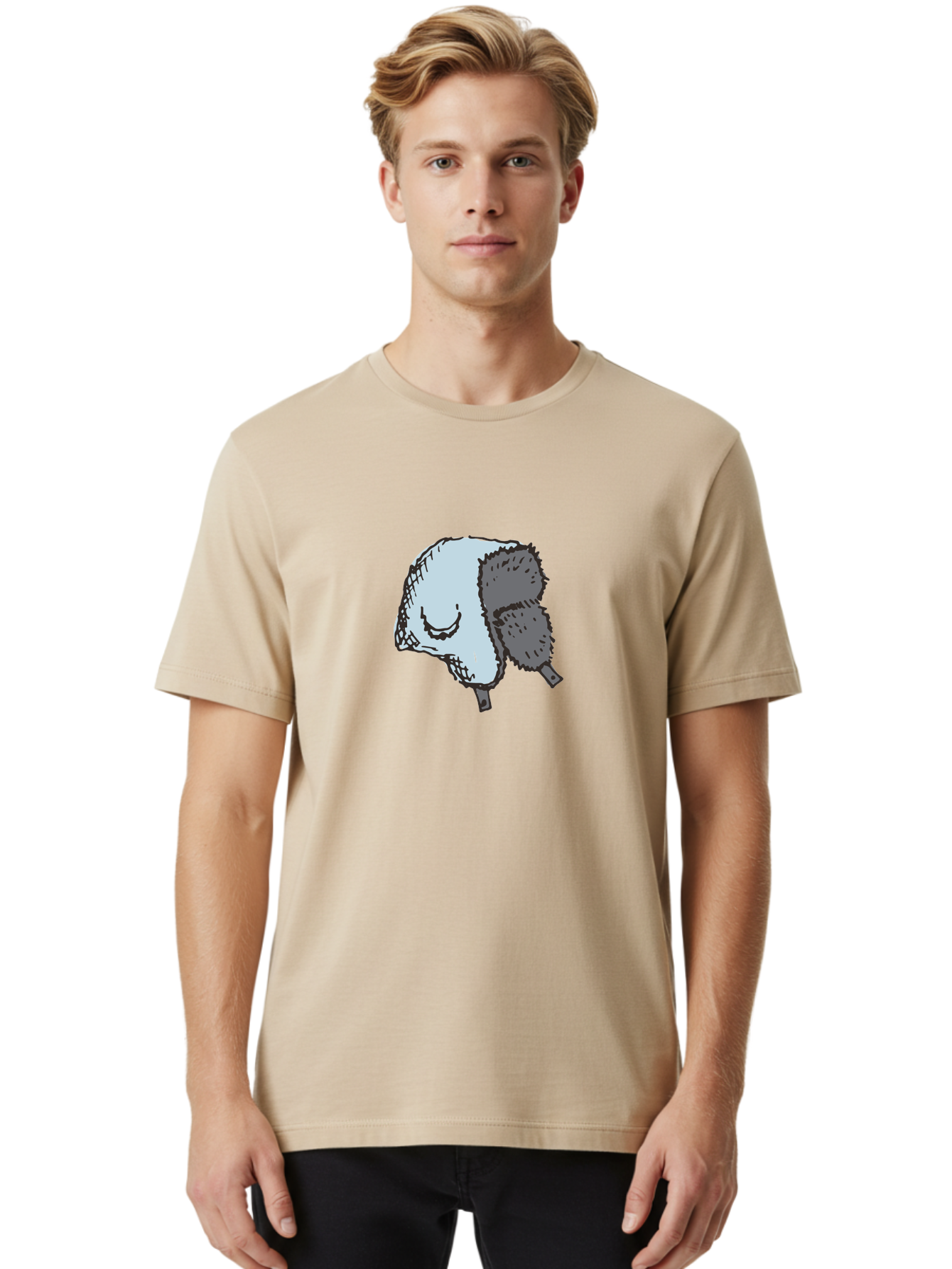 Fleece-Headband Men'S Graphic Tee, 100% Cotton, Comfortable Casual Summer Wear, Machine Washable, Cartoon Shearwater, Seabird Illustration, Simple Artwork, Grey Bird, Cute Smile, Avian Species, Marine Life, Bird Watching, Wildlife, - Aaa884