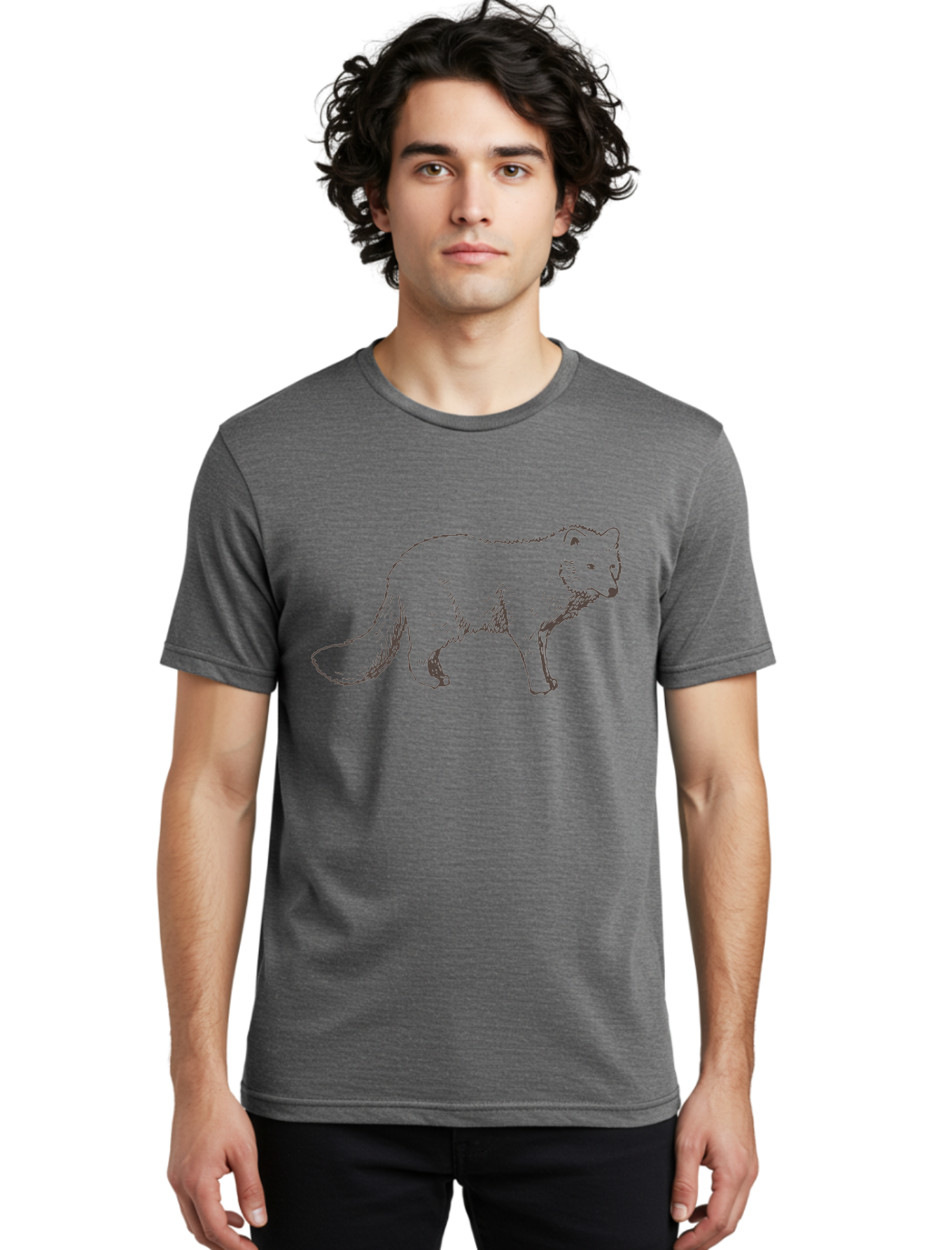 Fox Men'S Graphic Tee, 100% Cotton, Comfortable Casual Summer Wear, Machine Washable, Hand-Drawn Fox, Wildlife Illustration, Animal Art, Sketch Of A Fox, Furry Creature, Wild Animal, Cute Fox, Cartoon Style - Aaa885
