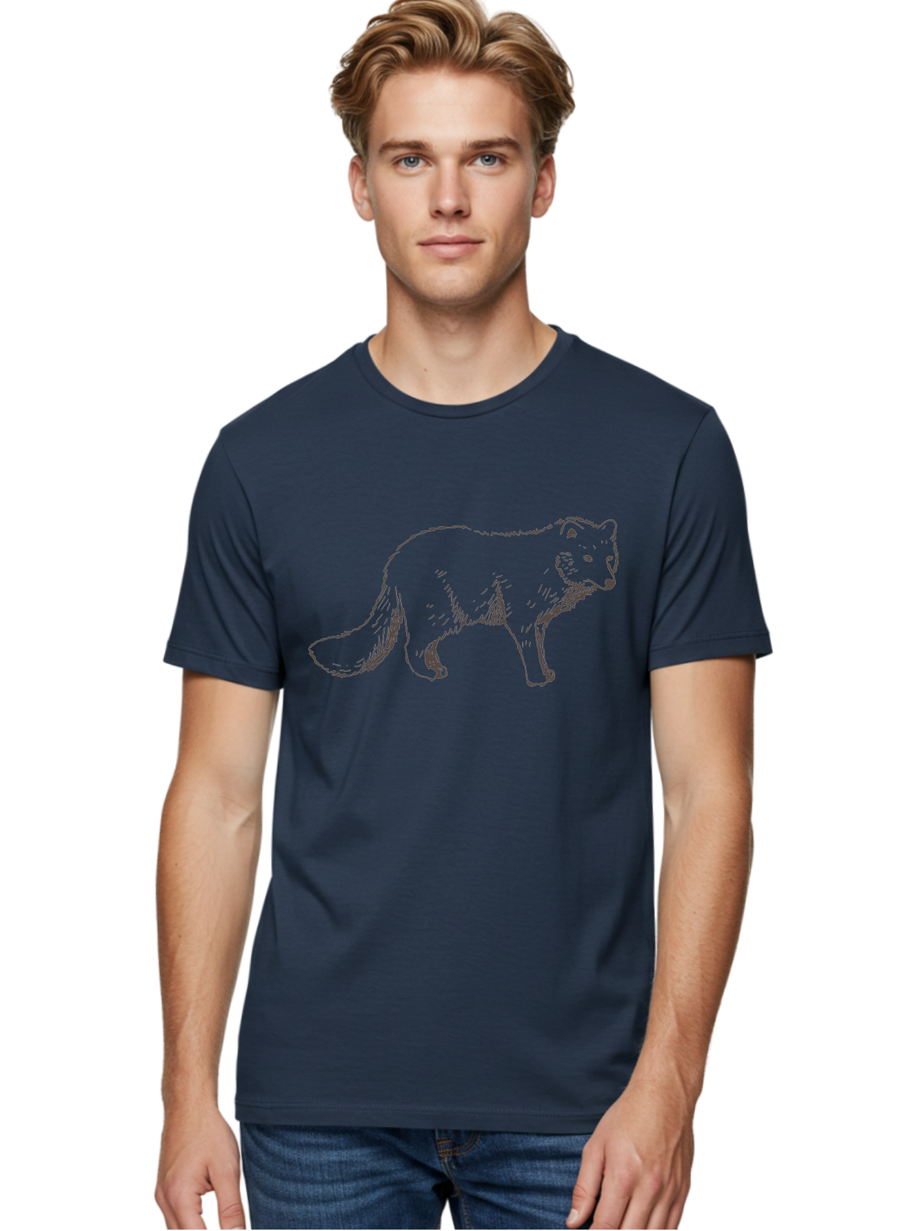 Fox Men'S Graphic Tee, 100% Cotton, Comfortable Casual Summer Wear, Machine Washable, Hand-Drawn Fox, Wildlife Illustration, Animal Art, Sketch Of A Fox, Furry Creature, Wild Animal, Cute Fox, Cartoon Style - Aaa885