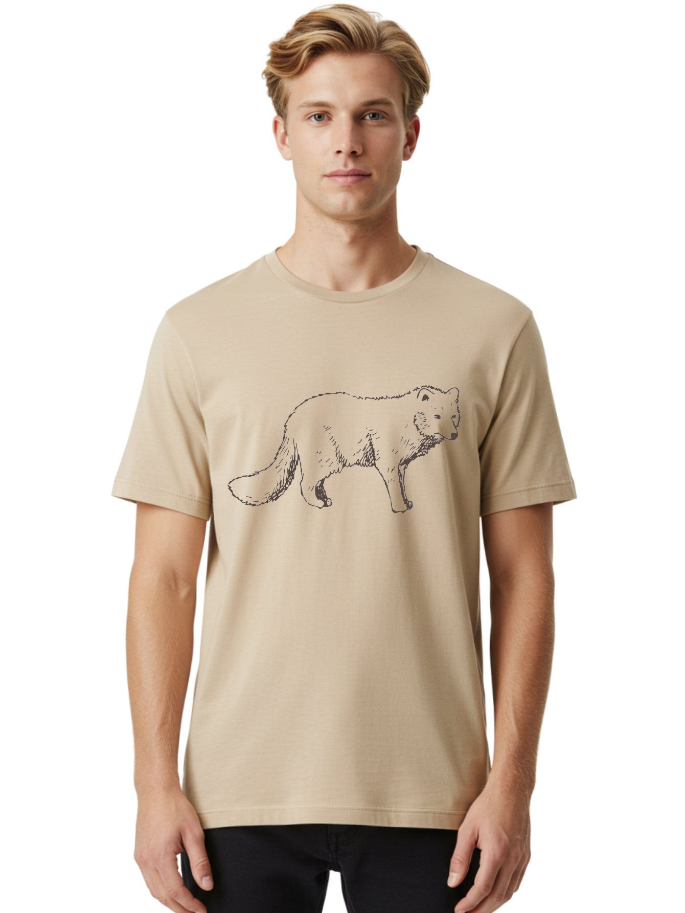 Fox Men'S Graphic Tee, 100% Cotton, Comfortable Casual Summer Wear, Machine Washable, Hand-Drawn Fox, Wildlife Illustration, Animal Art, Sketch Of A Fox, Furry Creature, Wild Animal, Cute Fox, Cartoon Style - Aaa885
