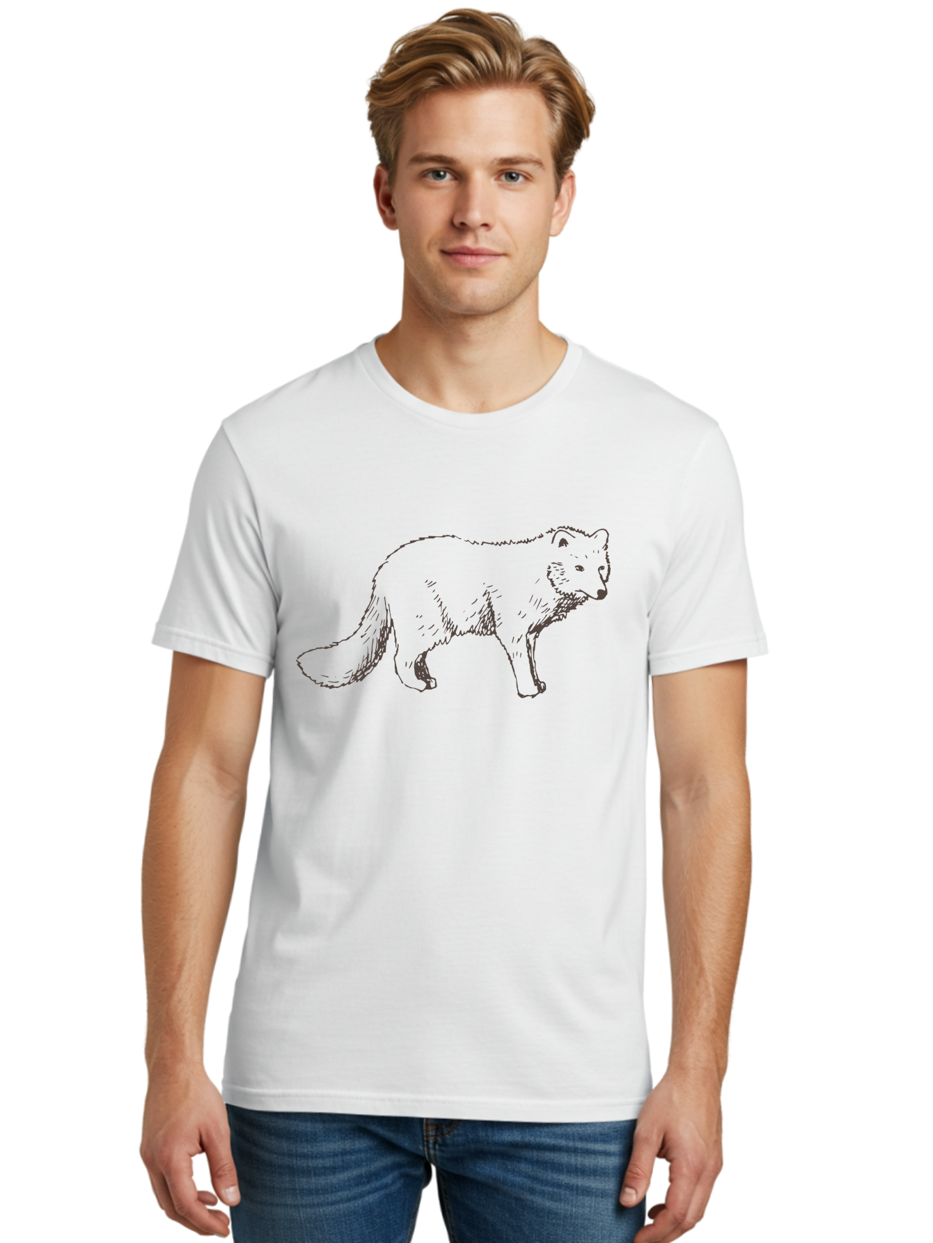 Fox Men'S Graphic Tee, 100% Cotton, Comfortable Casual Summer Wear, Machine Washable, Hand-Drawn Fox, Wildlife Illustration, Animal Art, Sketch Of A Fox, Furry Creature, Wild Animal, Cute Fox, Cartoon Style - Aaa885
