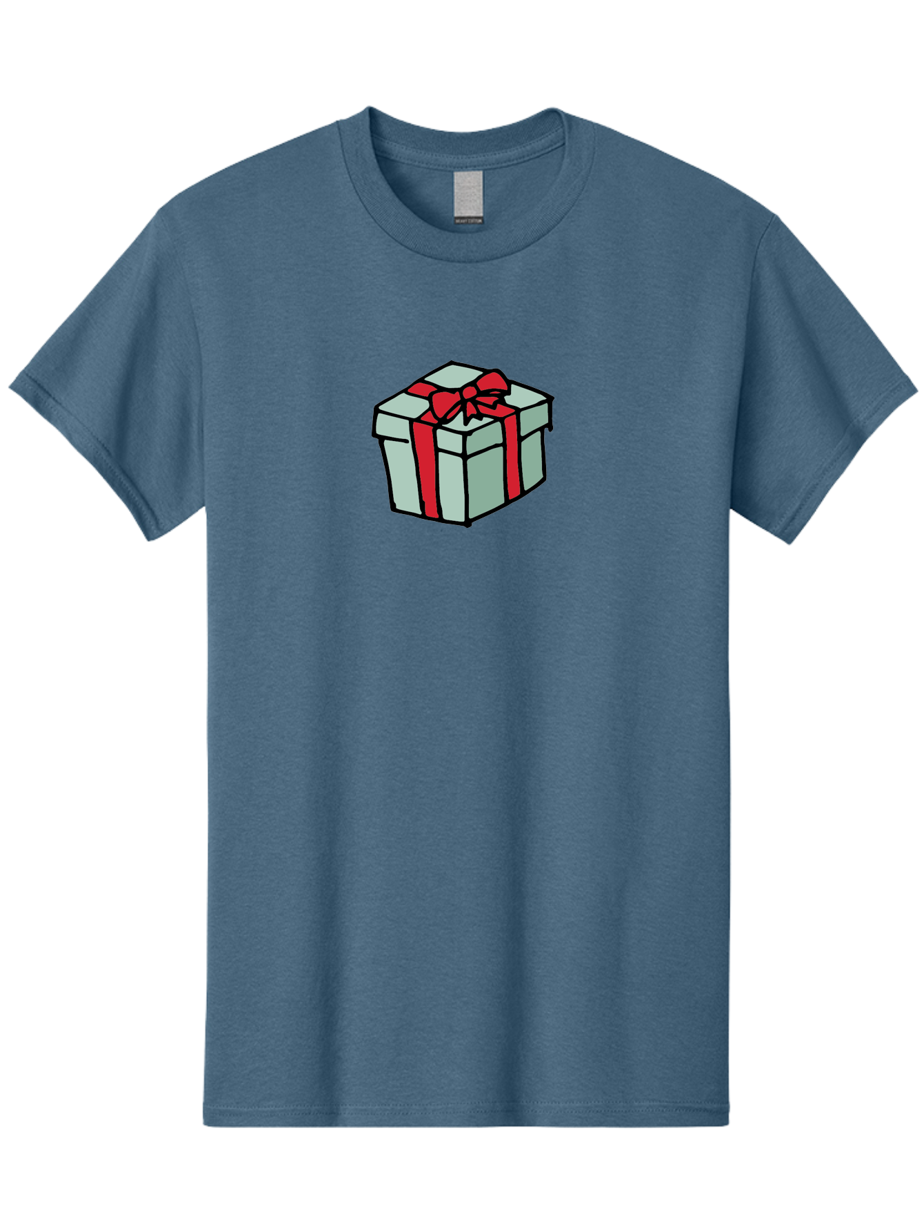 Gift-Box Men'S Graphic Tee, 100% Cotton, Comfortable Casual Summer Wear, Machine Washable, Wrapped Present, Gift Box, Red Ribbon, Festive Wrapping, Holiday Gift, Present With Bow, Gift Idea - Aaa895
