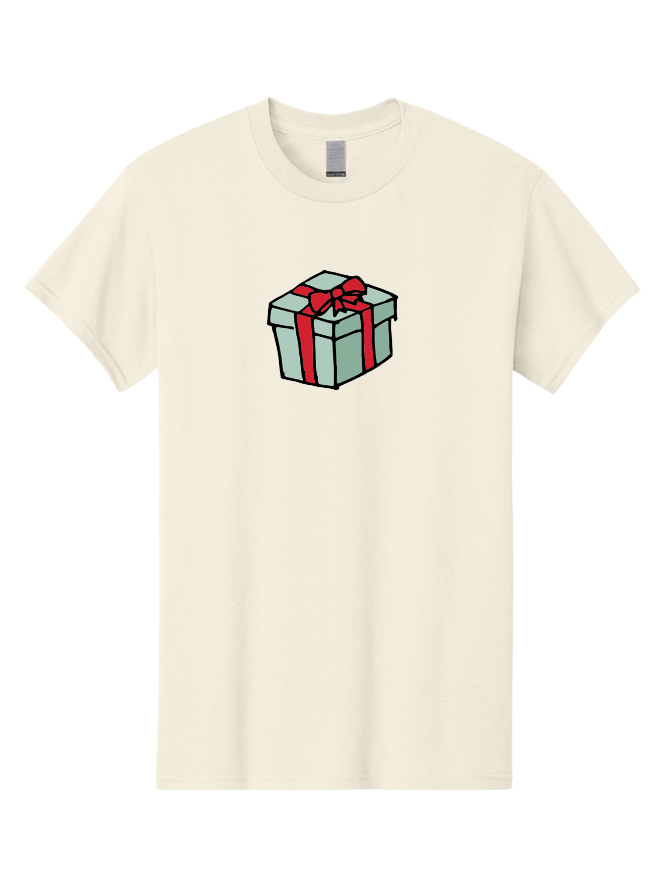 Gift-Box Men'S Graphic Tee, 100% Cotton, Comfortable Casual Summer Wear, Machine Washable, Wrapped Present, Gift Box, Red Ribbon, Festive Wrapping, Holiday Gift, Present With Bow, Gift Idea - Aaa895
