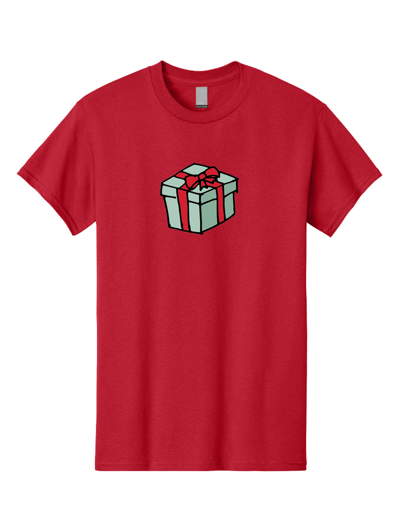 Gift-Box Men'S Graphic Tee, 100% Cotton, Comfortable Casual Summer Wear, Machine Washable, Wrapped Present, Gift Box, Red Ribbon, Festive Wrapping, Holiday Gift, Present With Bow, Gift Idea - Aaa895