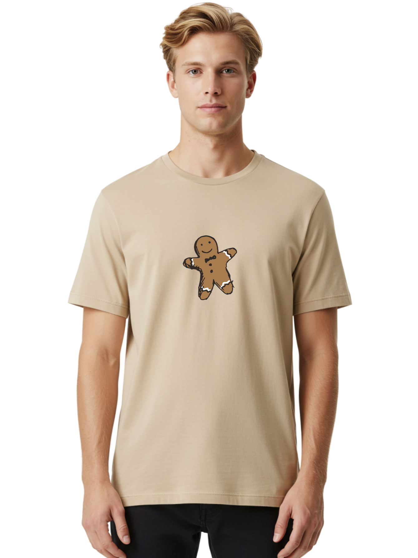 Gingerbread-Man-3 Men'S Graphic Tee, 100% Cotton, Comfortable Casual Summer Wear, Machine Washable, Gingerbread Man, Festive Treat, Holiday Cookie, Sweet Delight, Icing Decorations, Cartoon Character, Christmas Cookie, Baking Fun - Aaa899