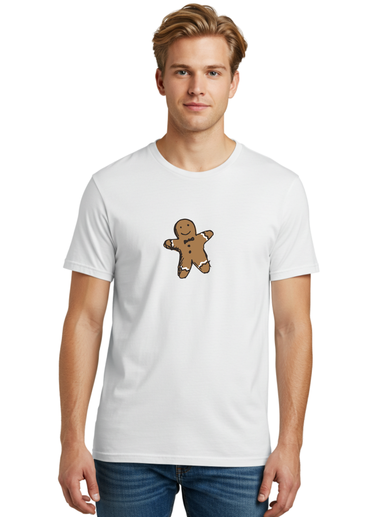 Gingerbread-Man-3 Men'S Graphic Tee, 100% Cotton, Comfortable Casual Summer Wear, Machine Washable, Gingerbread Man, Festive Treat, Holiday Cookie, Sweet Delight, Icing Decorations, Cartoon Character, Christmas Cookie, Baking Fun - Aaa899