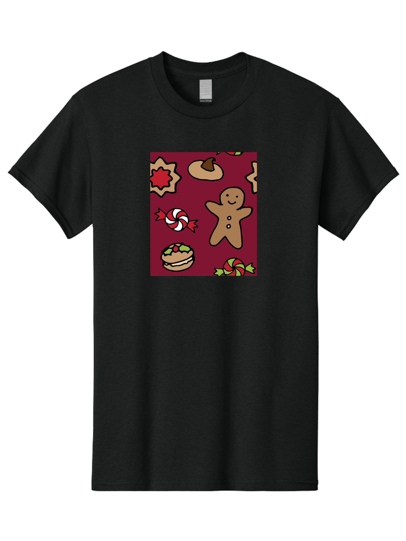 Gingerbread-Man Men'S Graphic Tee, 100% Cotton, Comfortable Casual Summer Wear, Machine Washable, Gingerbread Man, Christmas Sweets, Candies, Cookies, Festive Treats, Holiday Delights, Red And White Swirls, Christmas Cookies, - Aaa903