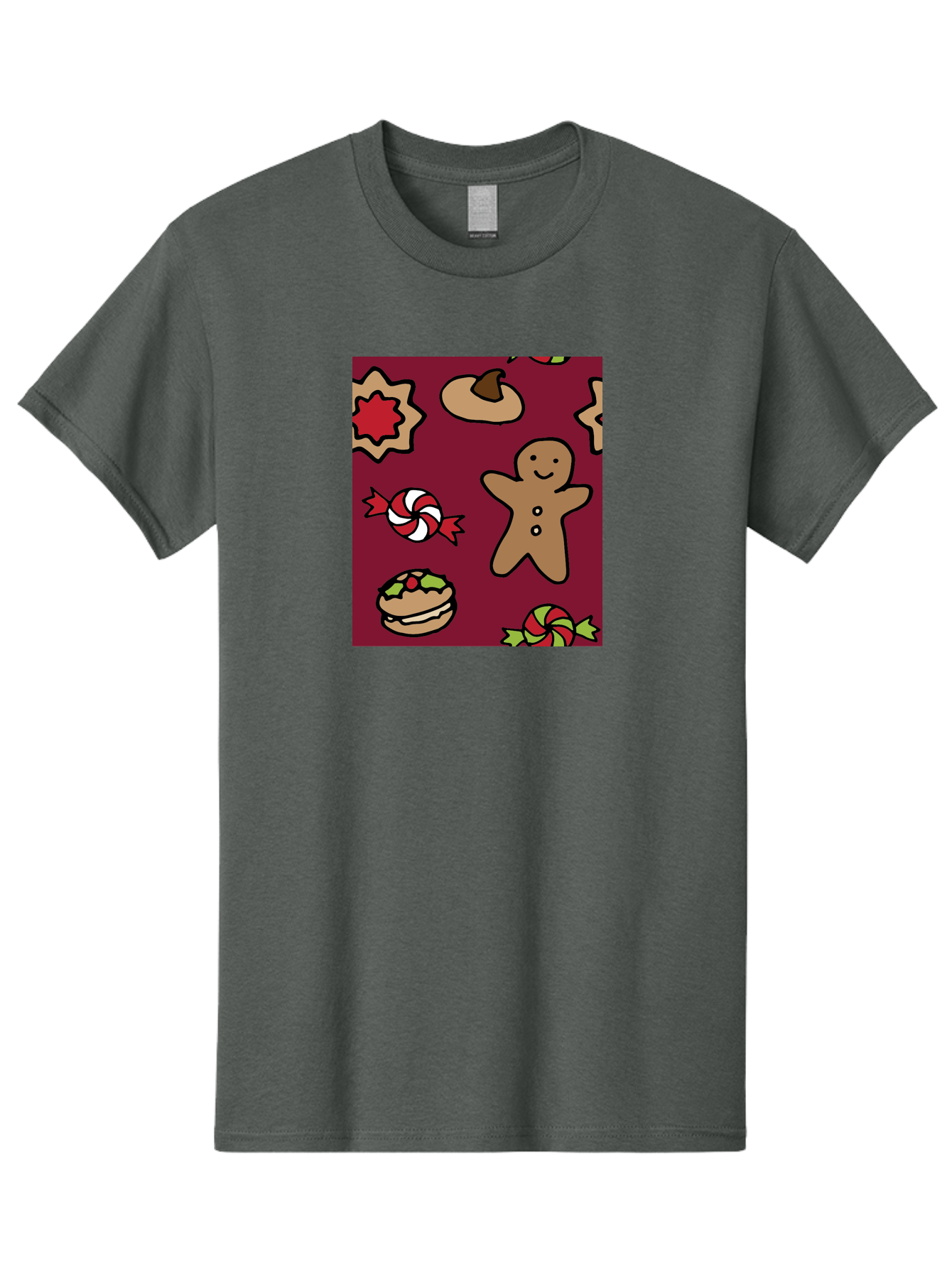 Gingerbread-Man Men'S Graphic Tee, 100% Cotton, Comfortable Casual Summer Wear, Machine Washable, Gingerbread Man, Christmas Sweets, Candies, Cookies, Festive Treats, Holiday Delights, Red And White Swirls, Christmas Cookies, - Aaa903