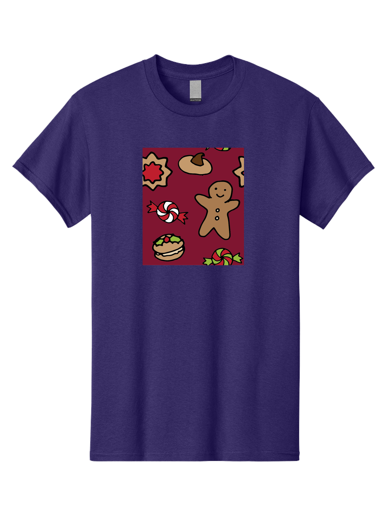 Gingerbread-Man Men'S Graphic Tee, 100% Cotton, Comfortable Casual Summer Wear, Machine Washable, Gingerbread Man, Christmas Sweets, Candies, Cookies, Festive Treats, Holiday Delights, Red And White Swirls, Christmas Cookies, - Aaa903