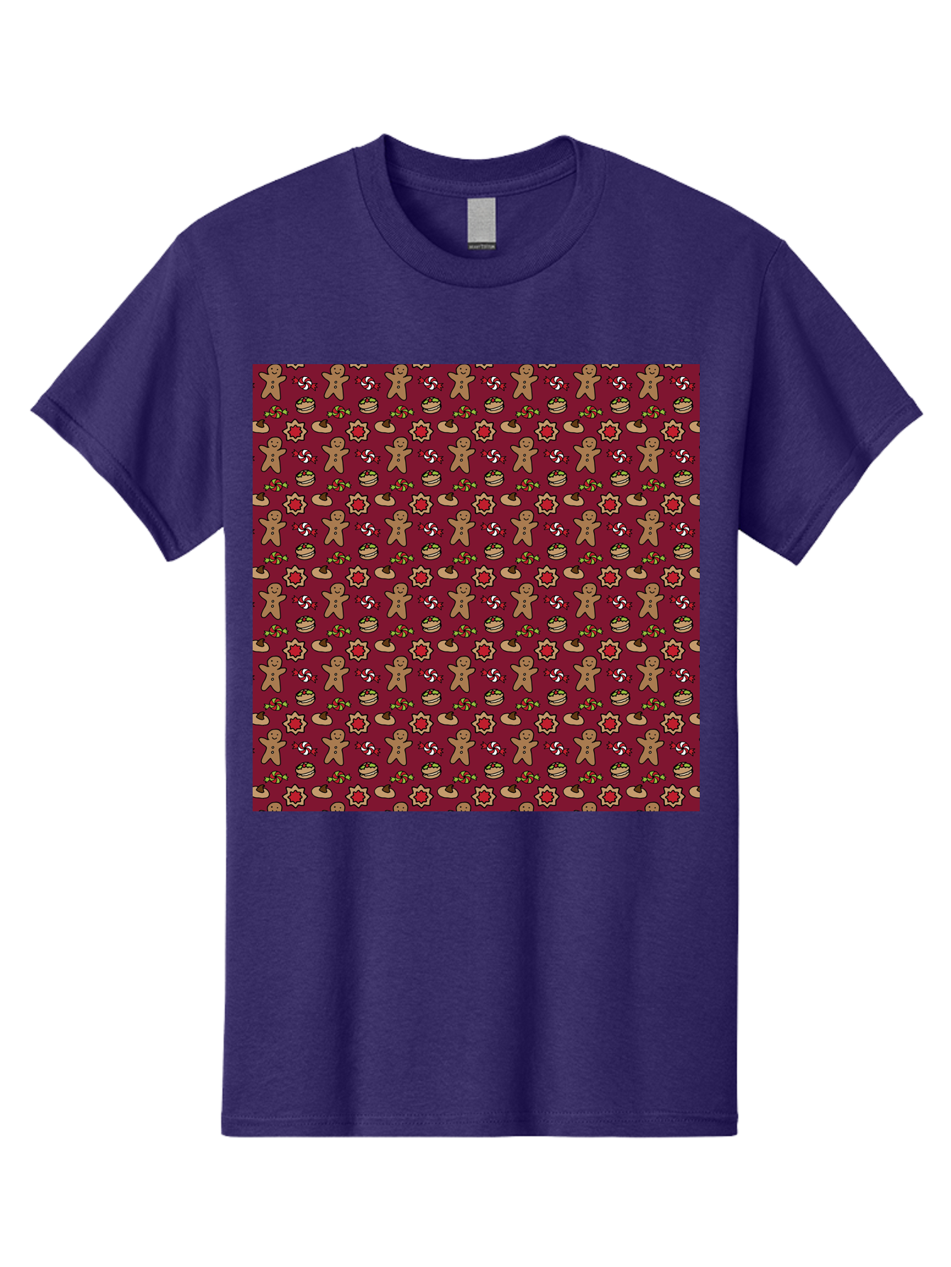Gingerbread-Men-Pattern Men'S Graphic Tee, 100% Cotton, Comfortable Casual Summer Wear, Machine Washable, Gingerbread Men, Festive Holiday Pattern, Christmas Treats, Candy Canes, Cupcakes, Flowers, Red Background, Sweet Delights, Baking, - Aaa904