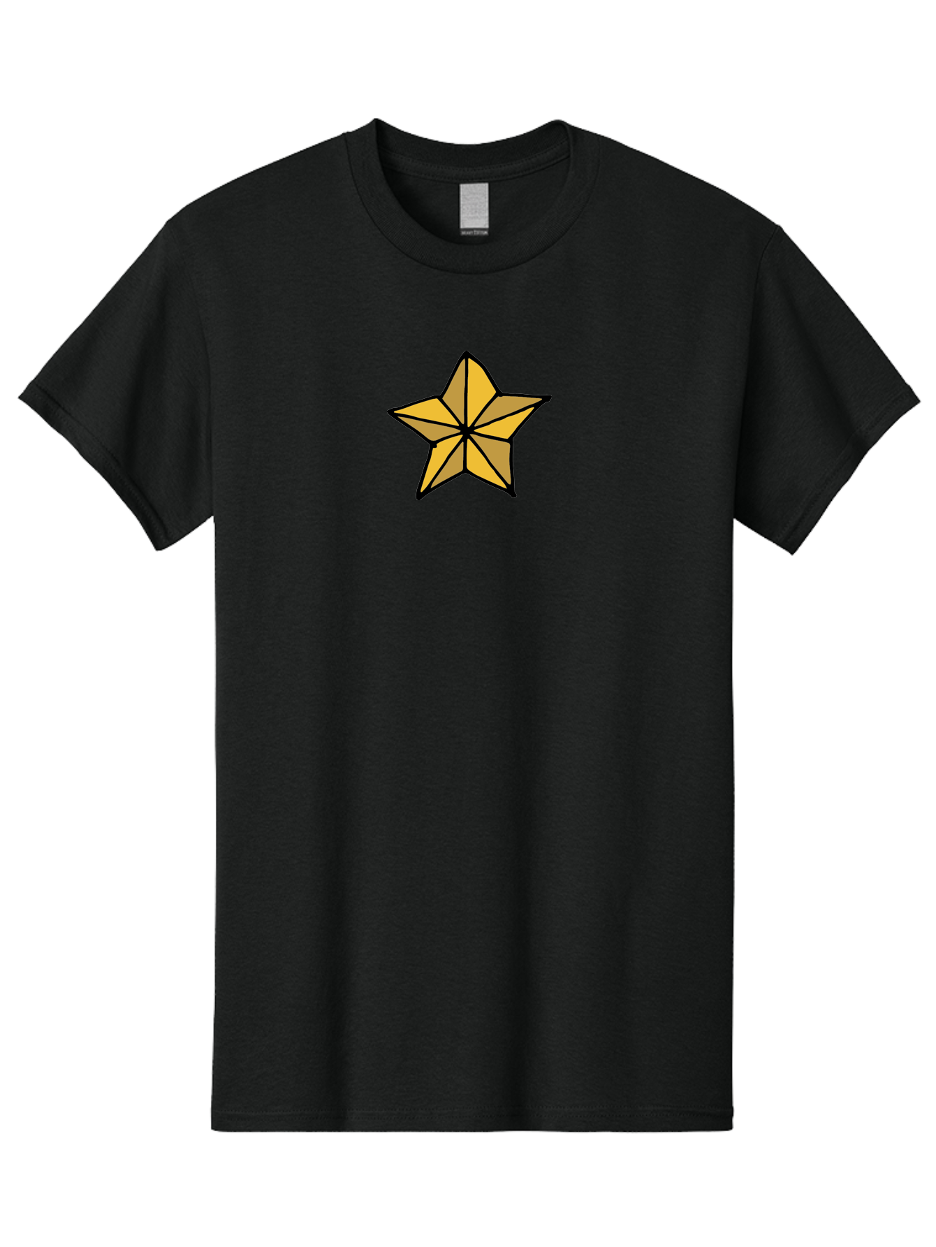 Golden-Star Men'S Graphic Tee, 100% Cotton, Comfortable Casual Summer Wear, Machine Washable, Gold Star, Cartoon Style, Stylized Star, Golden Color, Bold Lines, Simple Design, Festive Symbol, Decorative Element - Aaa905