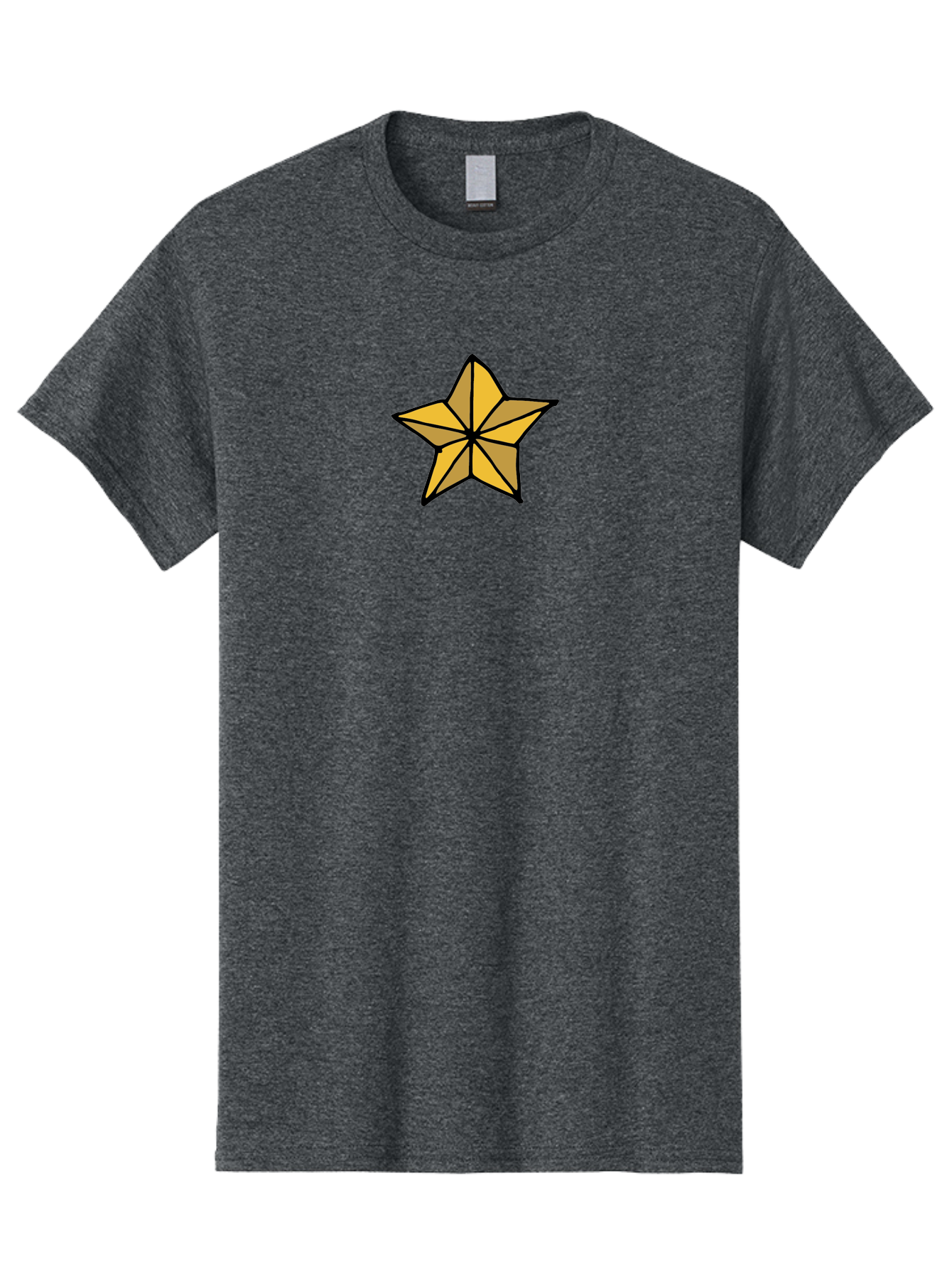 Golden-Star Men'S Graphic Tee, 100% Cotton, Comfortable Casual Summer Wear, Machine Washable, Gold Star, Cartoon Style, Stylized Star, Golden Color, Bold Lines, Simple Design, Festive Symbol, Decorative Element - Aaa905