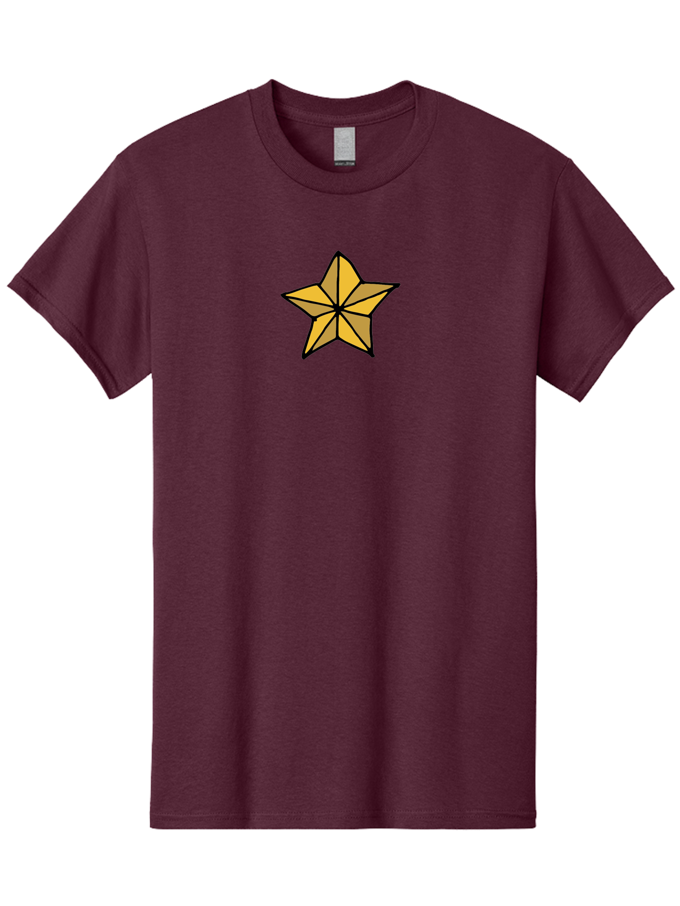 Golden-Star Men'S Graphic Tee, 100% Cotton, Comfortable Casual Summer Wear, Machine Washable, Gold Star, Cartoon Style, Stylized Star, Golden Color, Bold Lines, Simple Design, Festive Symbol, Decorative Element - Aaa905