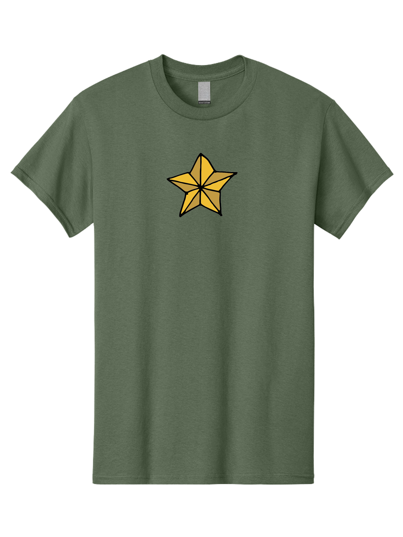 Golden-Star Men'S Graphic Tee, 100% Cotton, Comfortable Casual Summer Wear, Machine Washable, Gold Star, Cartoon Style, Stylized Star, Golden Color, Bold Lines, Simple Design, Festive Symbol, Decorative Element - Aaa905