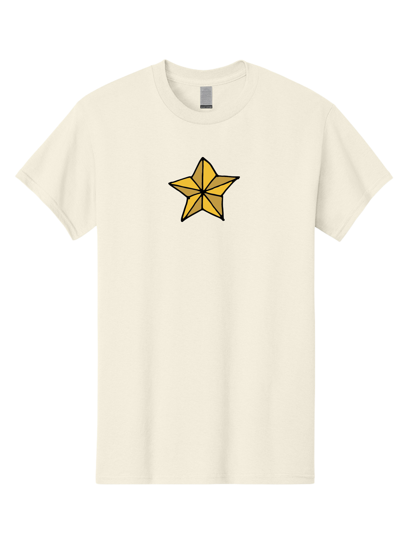 Golden-Star Men'S Graphic Tee, 100% Cotton, Comfortable Casual Summer Wear, Machine Washable, Gold Star, Cartoon Style, Stylized Star, Golden Color, Bold Lines, Simple Design, Festive Symbol, Decorative Element - Aaa905