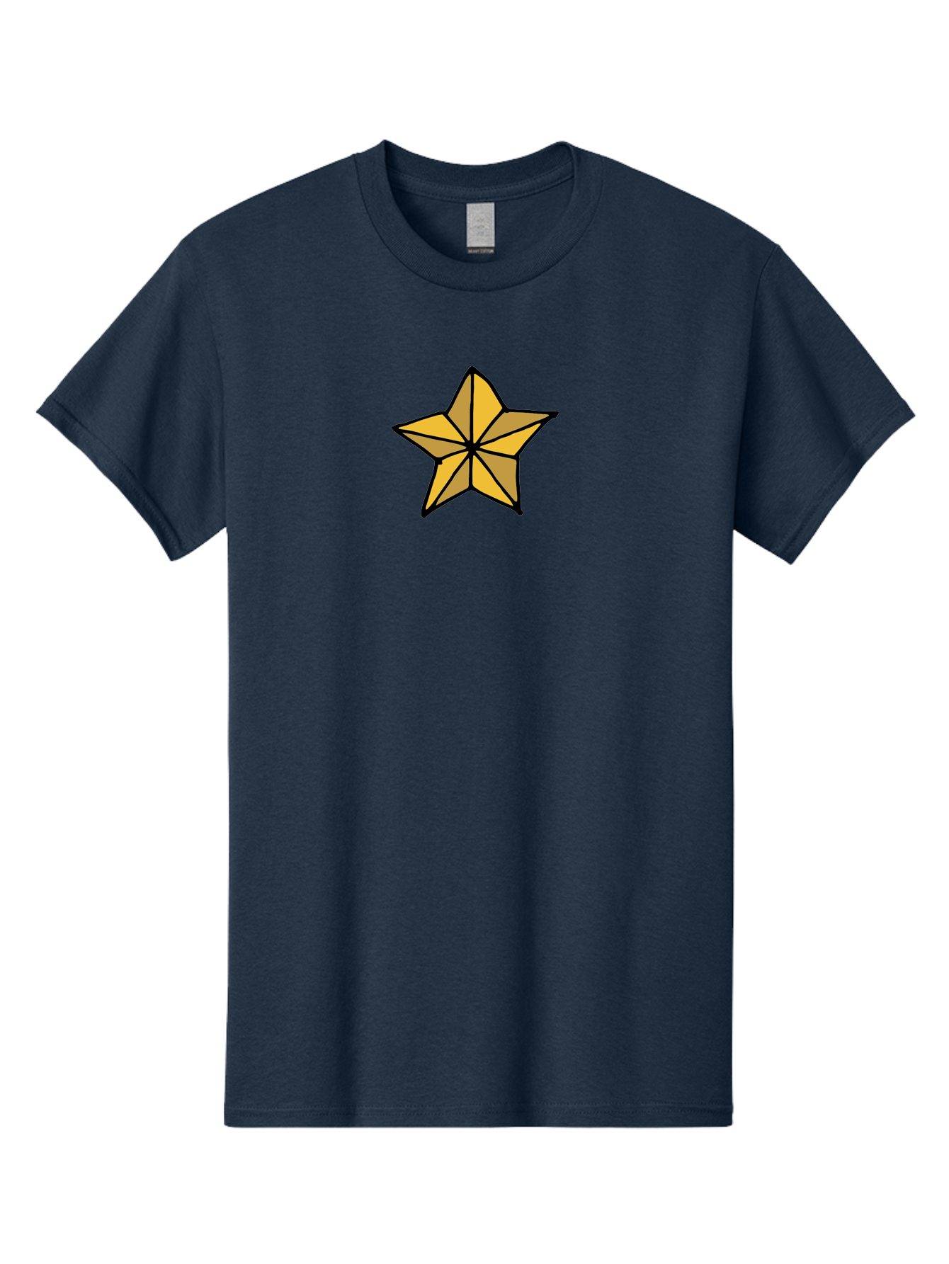 Golden-Star Men'S Graphic Tee, 100% Cotton, Comfortable Casual Summer Wear, Machine Washable, Gold Star, Cartoon Style, Stylized Star, Golden Color, Bold Lines, Simple Design, Festive Symbol, Decorative Element - Aaa905