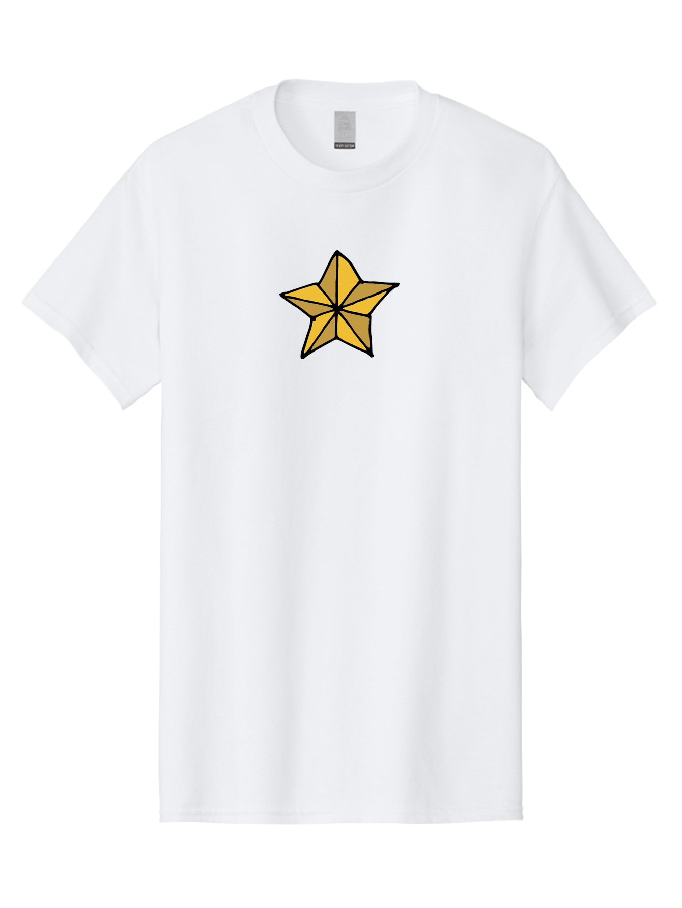 Golden-Star Men'S Graphic Tee, 100% Cotton, Comfortable Casual Summer Wear, Machine Washable, Gold Star, Cartoon Style, Stylized Star, Golden Color, Bold Lines, Simple Design, Festive Symbol, Decorative Element - Aaa905