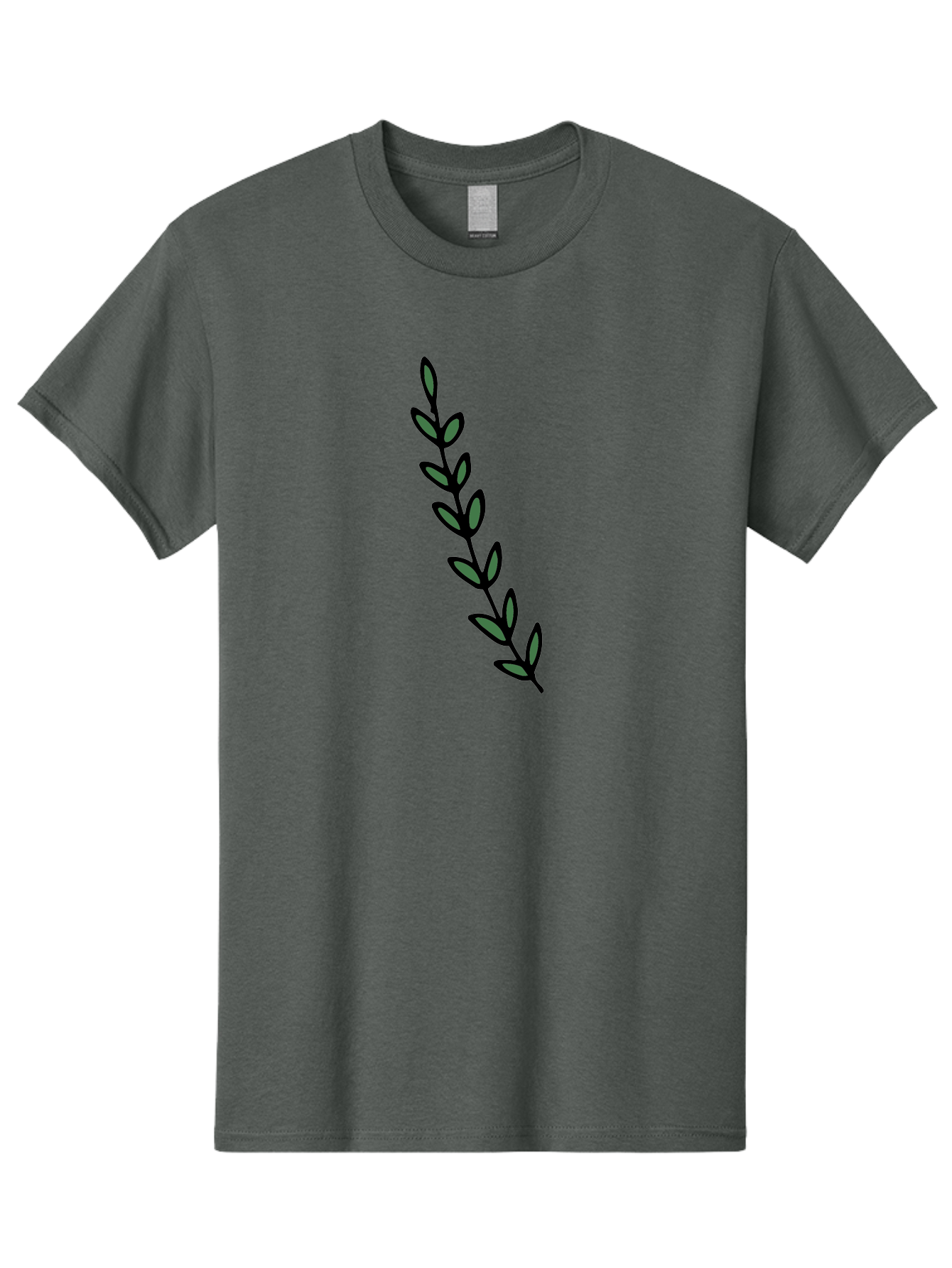 Green-Leaves Men'S Graphic Tee, 100% Cotton, Comfortable Casual Summer Wear, Machine Washable, Simple Stem, Leafy Greens, Minimalist Design, Dark Gray Leaves, Black Outline, Botanical Illustration, Modern Graphics - Aaa906