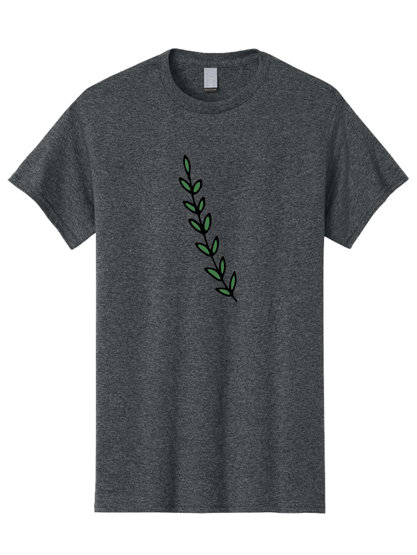 Green-Leaves Men'S Graphic Tee, 100% Cotton, Comfortable Casual Summer Wear, Machine Washable, Simple Stem, Leafy Greens, Minimalist Design, Dark Gray Leaves, Black Outline, Botanical Illustration, Modern Graphics - Aaa906