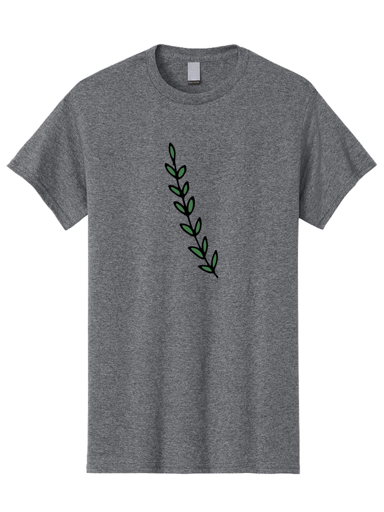 Green-Leaves Men'S Graphic Tee, 100% Cotton, Comfortable Casual Summer Wear, Machine Washable, Simple Stem, Leafy Greens, Minimalist Design, Dark Gray Leaves, Black Outline, Botanical Illustration, Modern Graphics - Aaa906