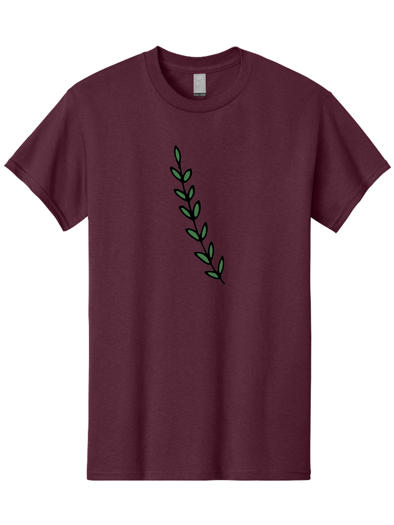 Green-Leaves Men'S Graphic Tee, 100% Cotton, Comfortable Casual Summer Wear, Machine Washable, Simple Stem, Leafy Greens, Minimalist Design, Dark Gray Leaves, Black Outline, Botanical Illustration, Modern Graphics - Aaa906