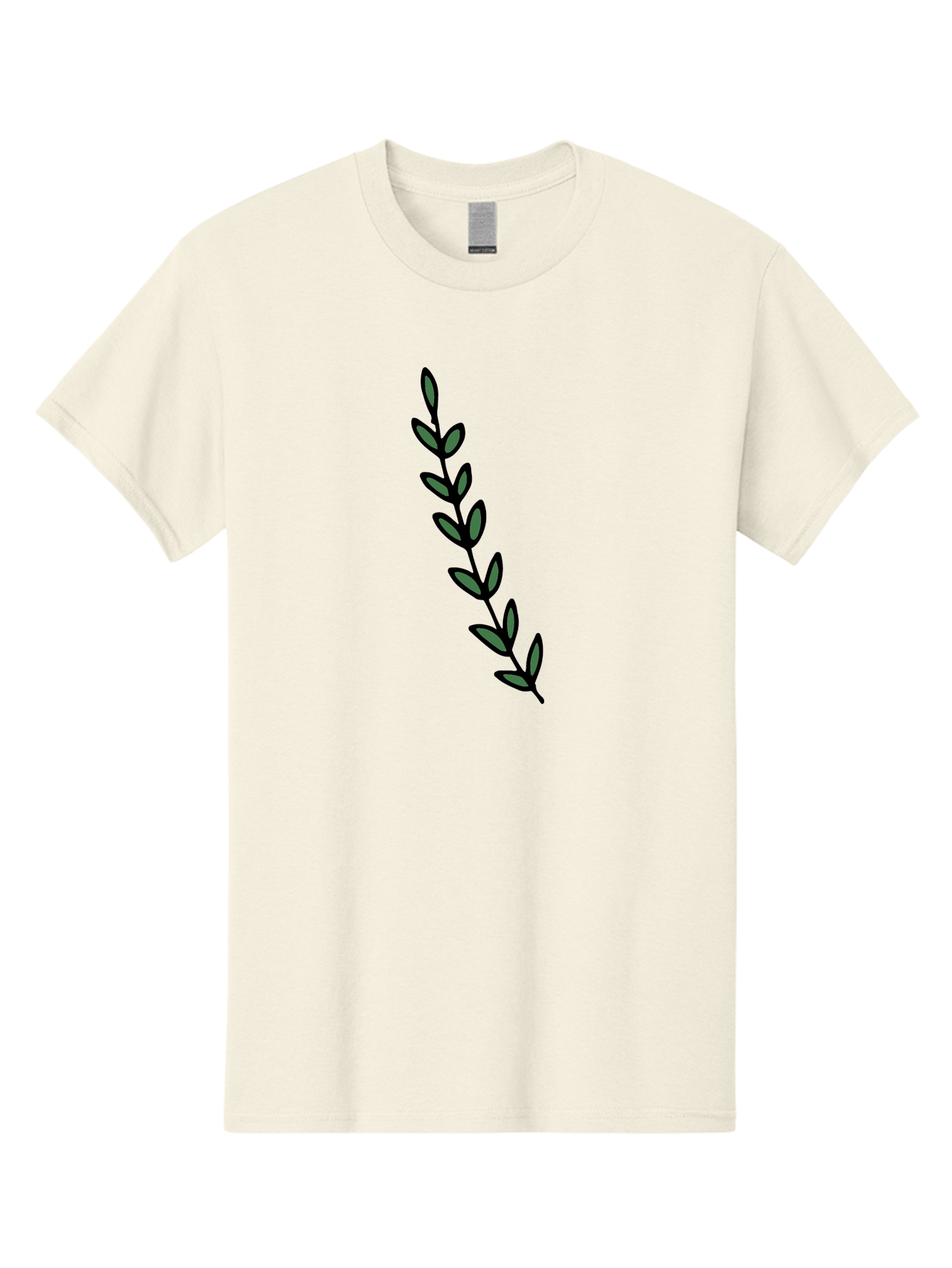 Green-Leaves Men'S Graphic Tee, 100% Cotton, Comfortable Casual Summer Wear, Machine Washable, Simple Stem, Leafy Greens, Minimalist Design, Dark Gray Leaves, Black Outline, Botanical Illustration, Modern Graphics - Aaa906