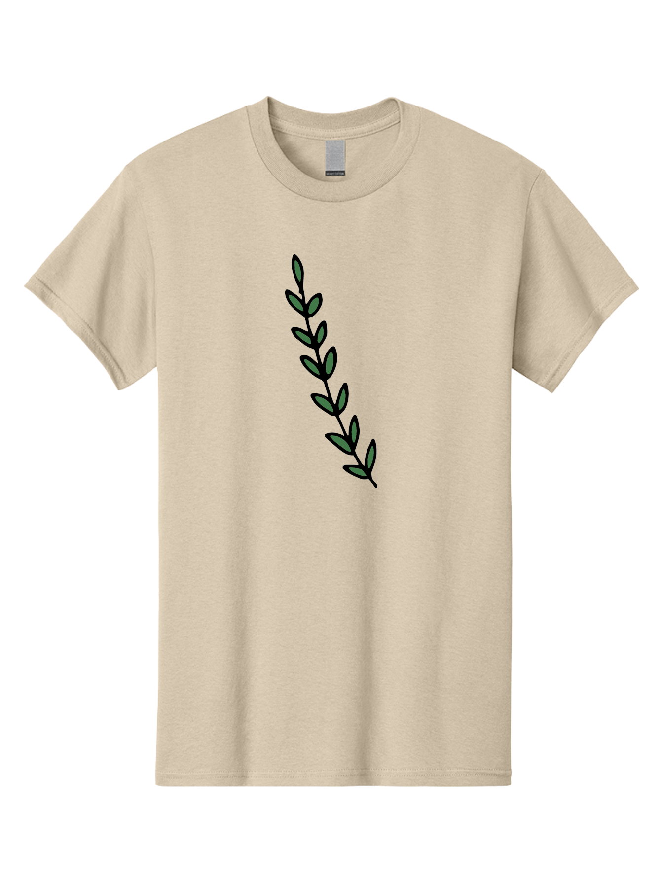 Green-Leaves Men'S Graphic Tee, 100% Cotton, Comfortable Casual Summer Wear, Machine Washable, Simple Stem, Leafy Greens, Minimalist Design, Dark Gray Leaves, Black Outline, Botanical Illustration, Modern Graphics - Aaa906
