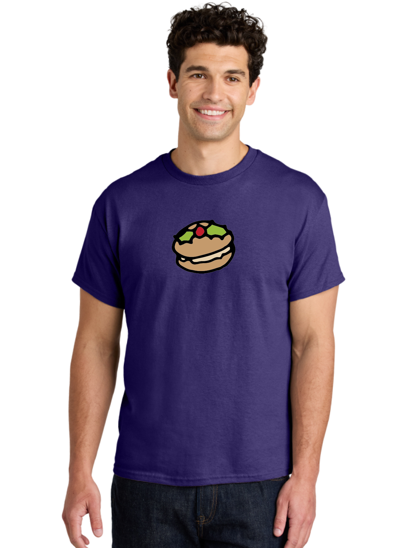 Hamburger Men'S Graphic Tee, 100% Cotton, Comfortable Casual Summer Wear, Machine Washable, Cartoon Hamburger, Sandwich Illustration, Fast Food, Burger Art, Simple Drawing, Kawaii Food, Doodle Art, Cartoon Style - Aaa907