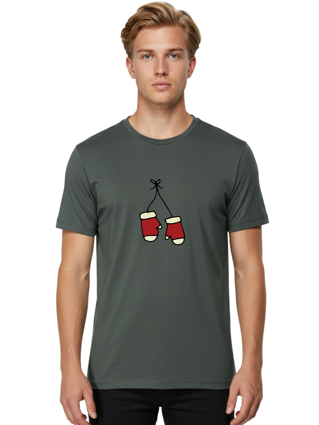 Hanging-Boxing-Gloves Men'S Graphic Tee, 100% Cotton, Comfortable Casual Summer Wear, Machine Washable, Christmas Stockings Hanging, Festive Decorations, Holiday Season, Red And White Stockings, Christmas Gifts, Festive Atmosphere, - Aaa909