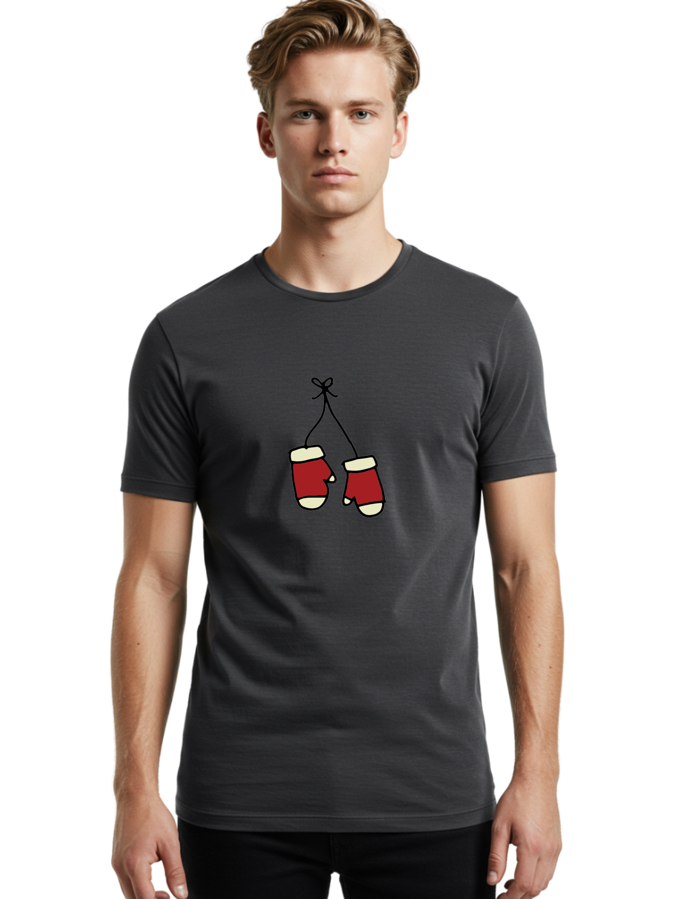Hanging-Boxing-Gloves Men'S Graphic Tee, 100% Cotton, Comfortable Casual Summer Wear, Machine Washable, Christmas Stockings Hanging, Festive Decorations, Holiday Season, Red And White Stockings, Christmas Gifts, Festive Atmosphere, - Aaa909