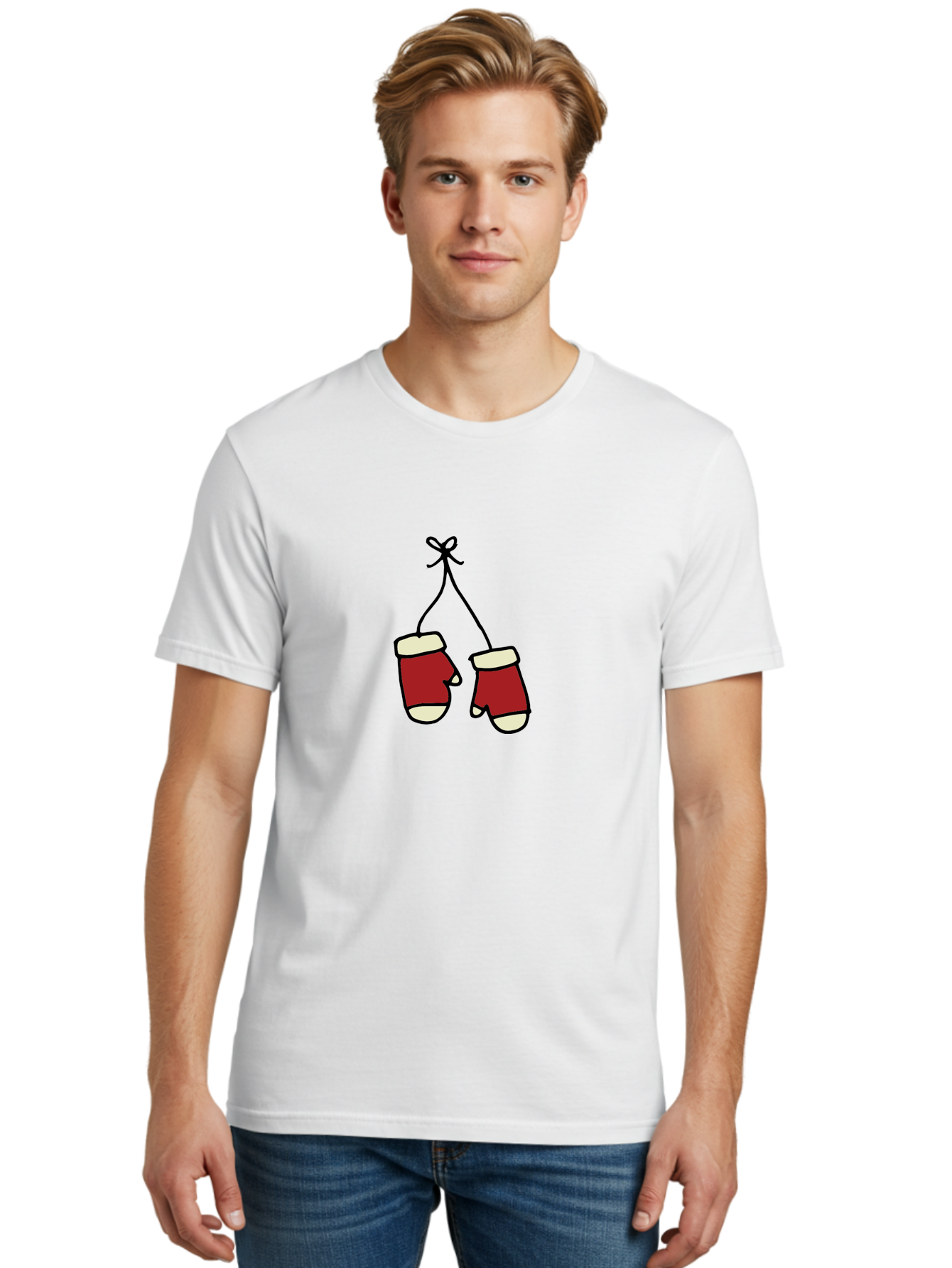 Hanging-Boxing-Gloves Men'S Graphic Tee, 100% Cotton, Comfortable Casual Summer Wear, Machine Washable, Christmas Stockings Hanging, Festive Decorations, Holiday Season, Red And White Stockings, Christmas Gifts, Festive Atmosphere, - Aaa909