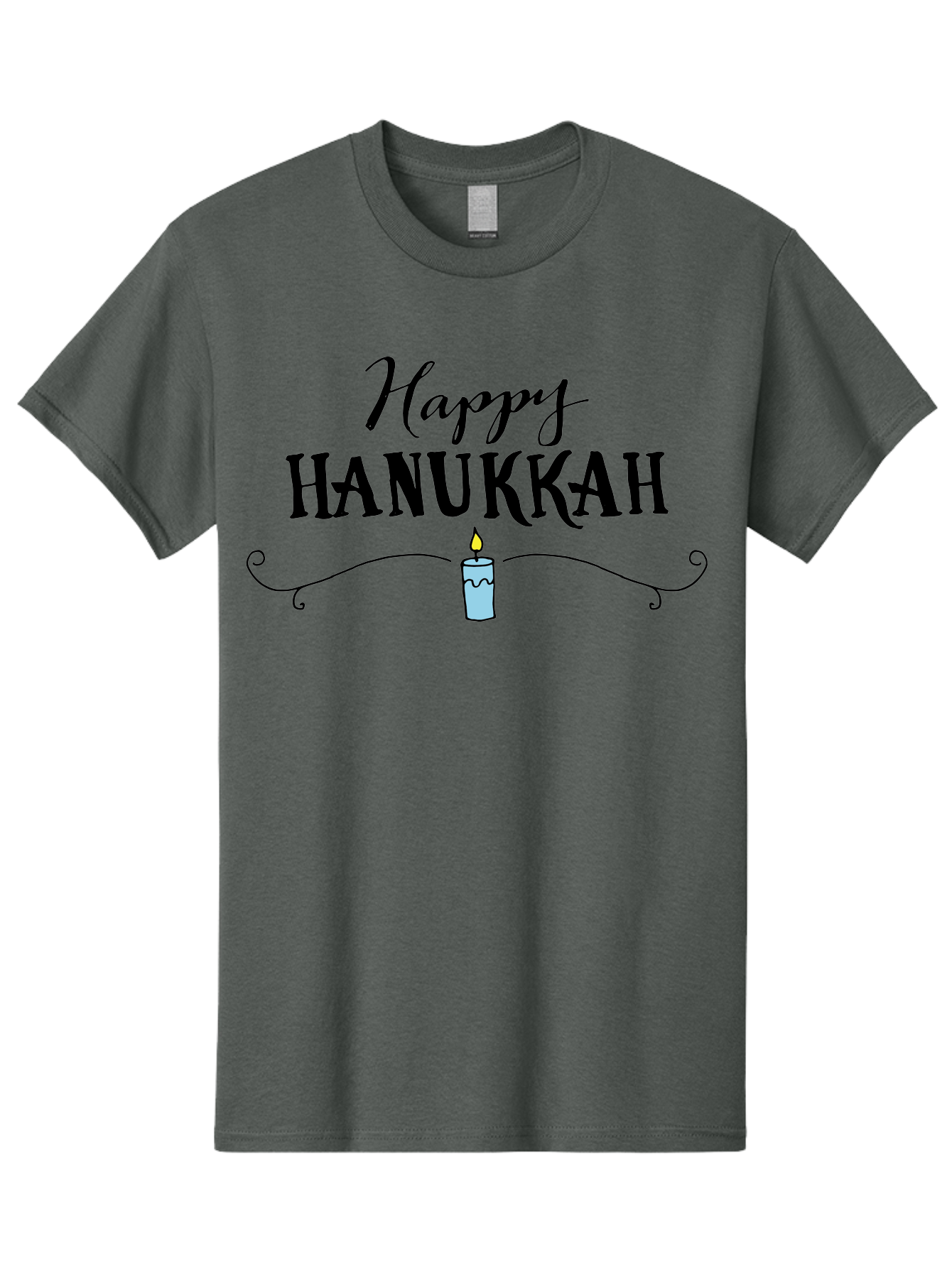 Happy-Hanukkah Men'S Graphic Tee, 100% Cotton, Comfortable Casual Summer Wear, Machine Washable, Happy Hanukkah, Hanukkah Candle, Menorah Candle, Jewish Holiday, Festive Greeting, Traditional Celebration, Holiday Wishes, Menorah Traditions - Aaa912