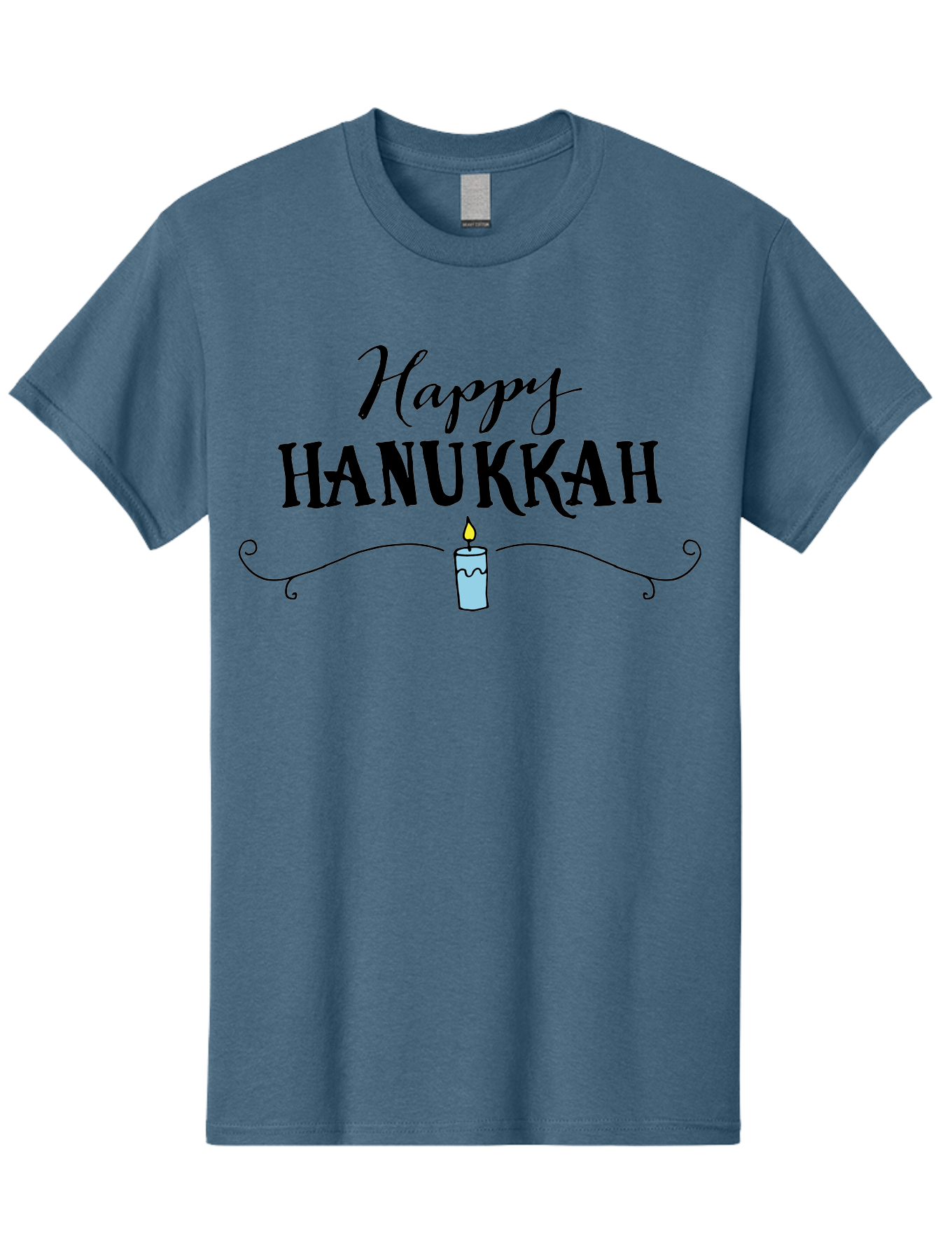 Happy-Hanukkah Men'S Graphic Tee, 100% Cotton, Comfortable Casual Summer Wear, Machine Washable, Happy Hanukkah, Hanukkah Candle, Menorah Candle, Jewish Holiday, Festive Greeting, Traditional Celebration, Holiday Wishes, Menorah Traditions - Aaa912