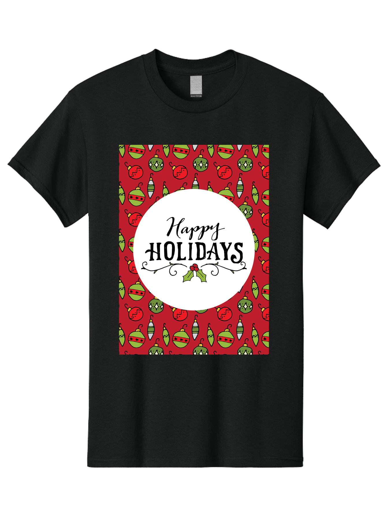 Happy-Holidays-7 Men'S Graphic Tee, 100% Cotton, Comfortable Casual Summer Wear, Machine Washable, Happy Holidays Greeting, Christmas Ornaments, Festive Decorations, Holiday Cheer, Red And Green Theme, Winter Season, Holiday Wishes, - Aaa919
