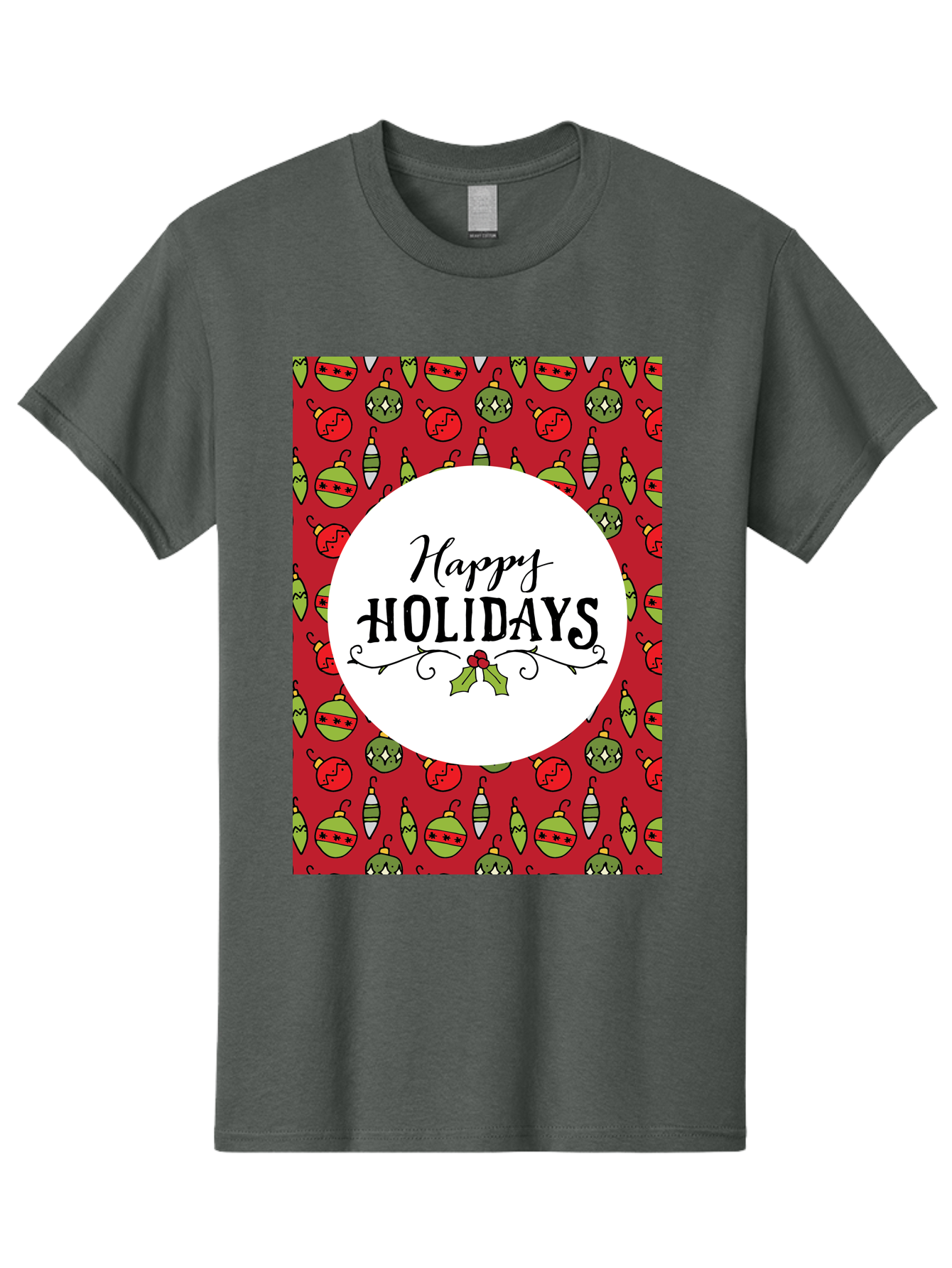 Happy-Holidays-7 Men'S Graphic Tee, 100% Cotton, Comfortable Casual Summer Wear, Machine Washable, Happy Holidays Greeting, Christmas Ornaments, Festive Decorations, Holiday Cheer, Red And Green Theme, Winter Season, Holiday Wishes, - Aaa919
