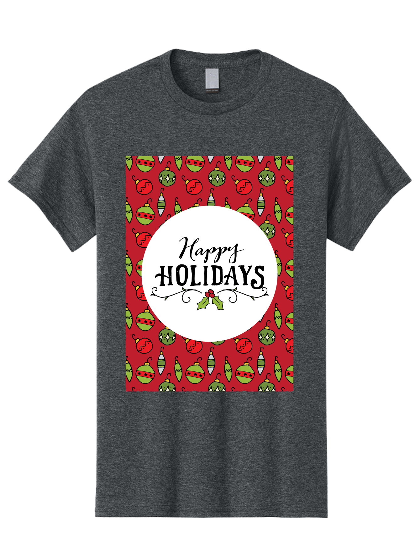 Happy-Holidays-7 Men'S Graphic Tee, 100% Cotton, Comfortable Casual Summer Wear, Machine Washable, Happy Holidays Greeting, Christmas Ornaments, Festive Decorations, Holiday Cheer, Red And Green Theme, Winter Season, Holiday Wishes, - Aaa919