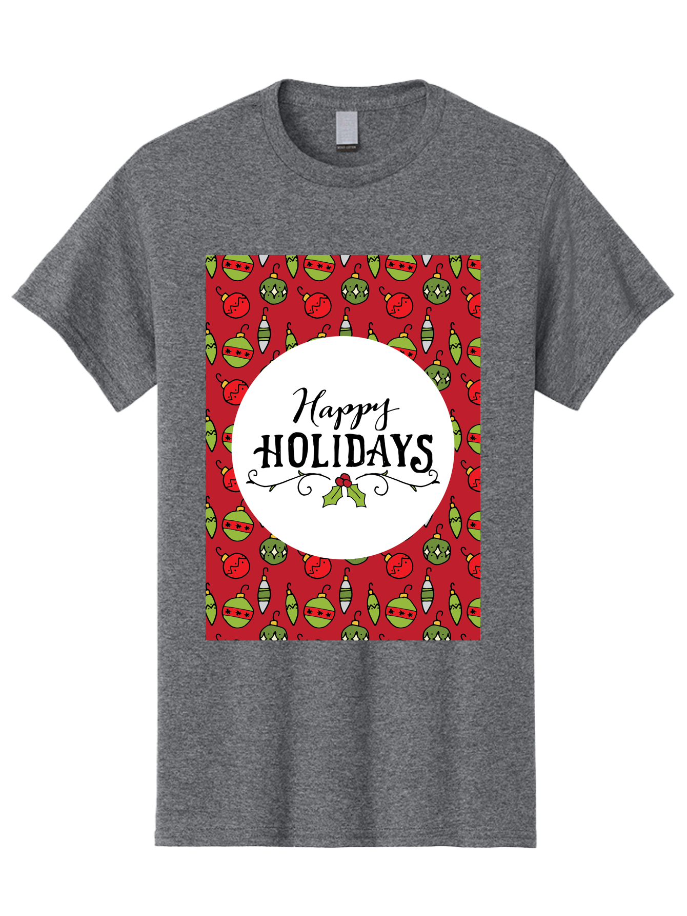 Happy-Holidays-7 Men'S Graphic Tee, 100% Cotton, Comfortable Casual Summer Wear, Machine Washable, Happy Holidays Greeting, Christmas Ornaments, Festive Decorations, Holiday Cheer, Red And Green Theme, Winter Season, Holiday Wishes, - Aaa919