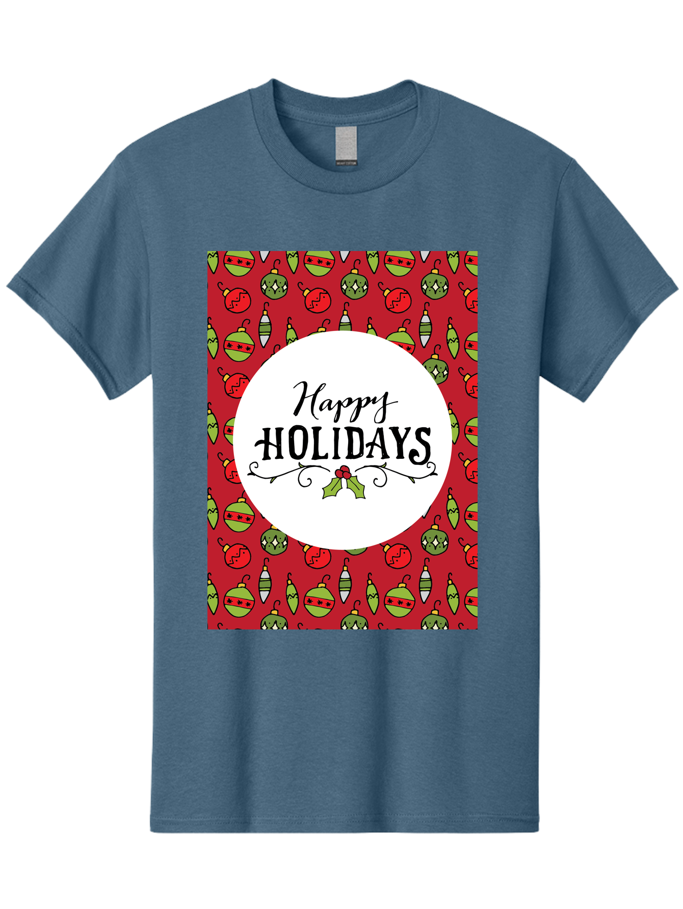 Happy-Holidays-7 Men'S Graphic Tee, 100% Cotton, Comfortable Casual Summer Wear, Machine Washable, Happy Holidays Greeting, Christmas Ornaments, Festive Decorations, Holiday Cheer, Red And Green Theme, Winter Season, Holiday Wishes, - Aaa919