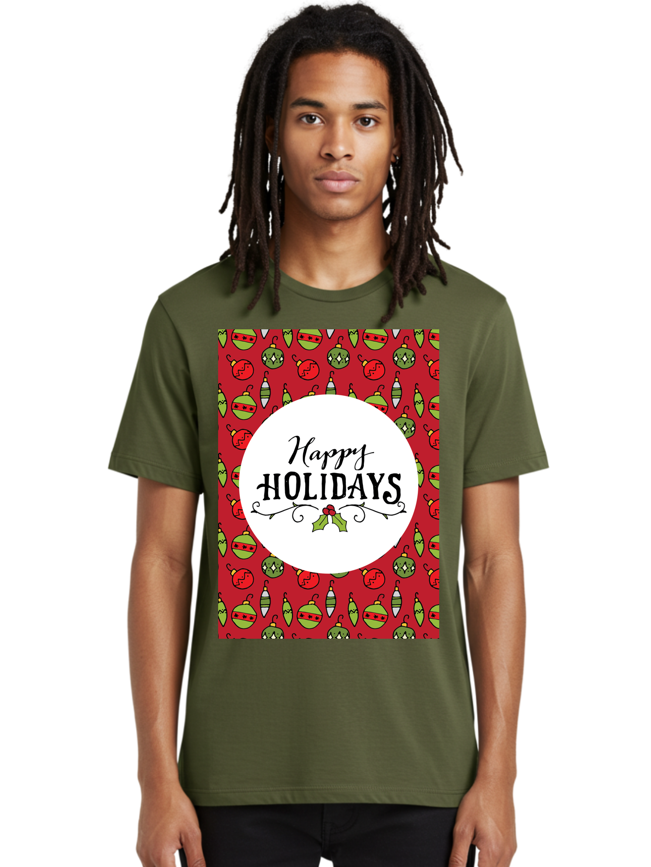 Happy-Holidays-7 Men'S Graphic Tee, 100% Cotton, Comfortable Casual Summer Wear, Machine Washable, Happy Holidays Greeting, Christmas Ornaments, Festive Decorations, Holiday Cheer, Red And Green Theme, Winter Season, Holiday Wishes, - Aaa919