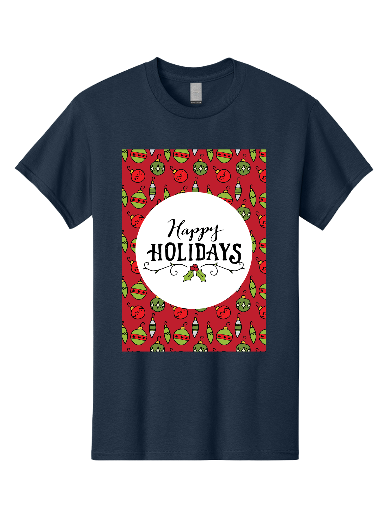 Happy-Holidays-7 Men'S Graphic Tee, 100% Cotton, Comfortable Casual Summer Wear, Machine Washable, Happy Holidays Greeting, Christmas Ornaments, Festive Decorations, Holiday Cheer, Red And Green Theme, Winter Season, Holiday Wishes, - Aaa919