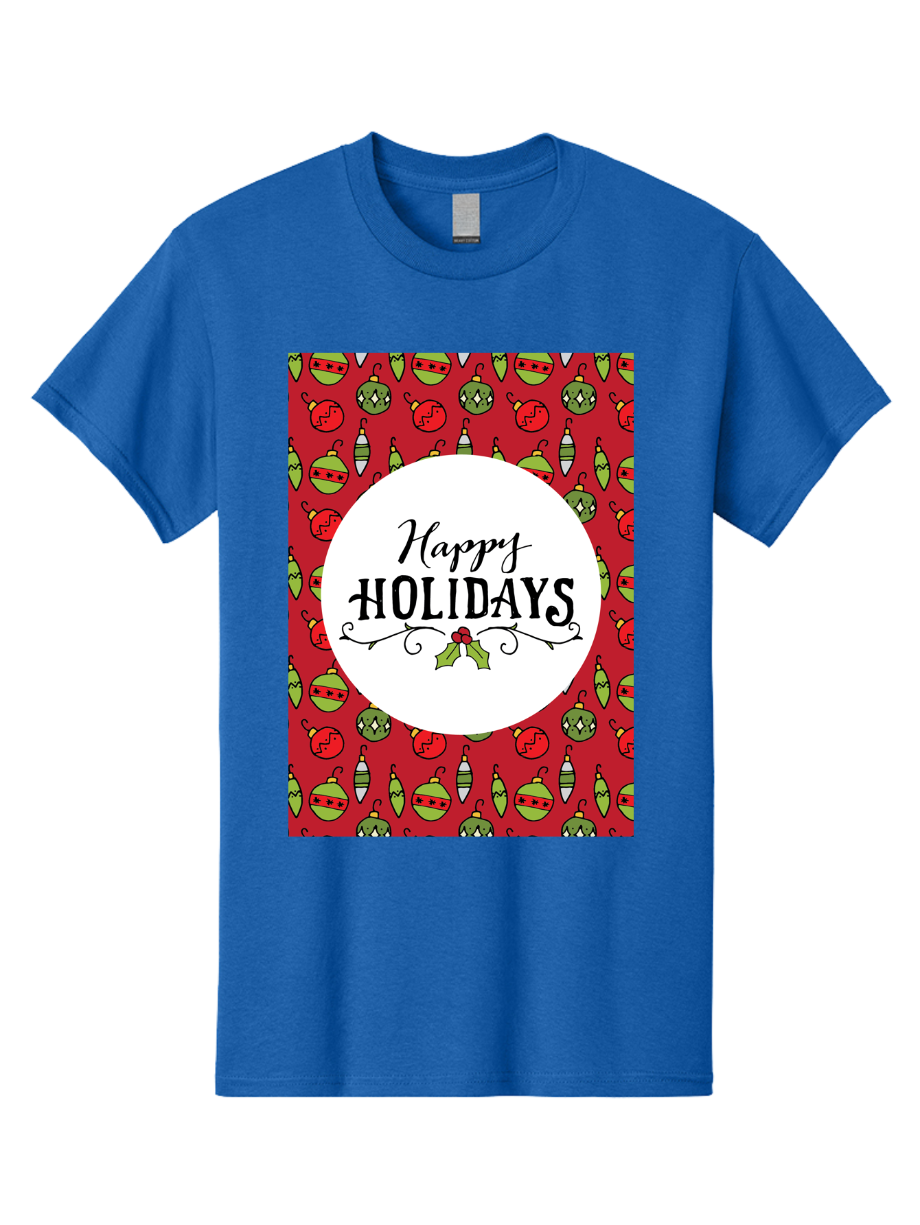 Happy-Holidays-7 Men'S Graphic Tee, 100% Cotton, Comfortable Casual Summer Wear, Machine Washable, Happy Holidays Greeting, Christmas Ornaments, Festive Decorations, Holiday Cheer, Red And Green Theme, Winter Season, Holiday Wishes, - Aaa919