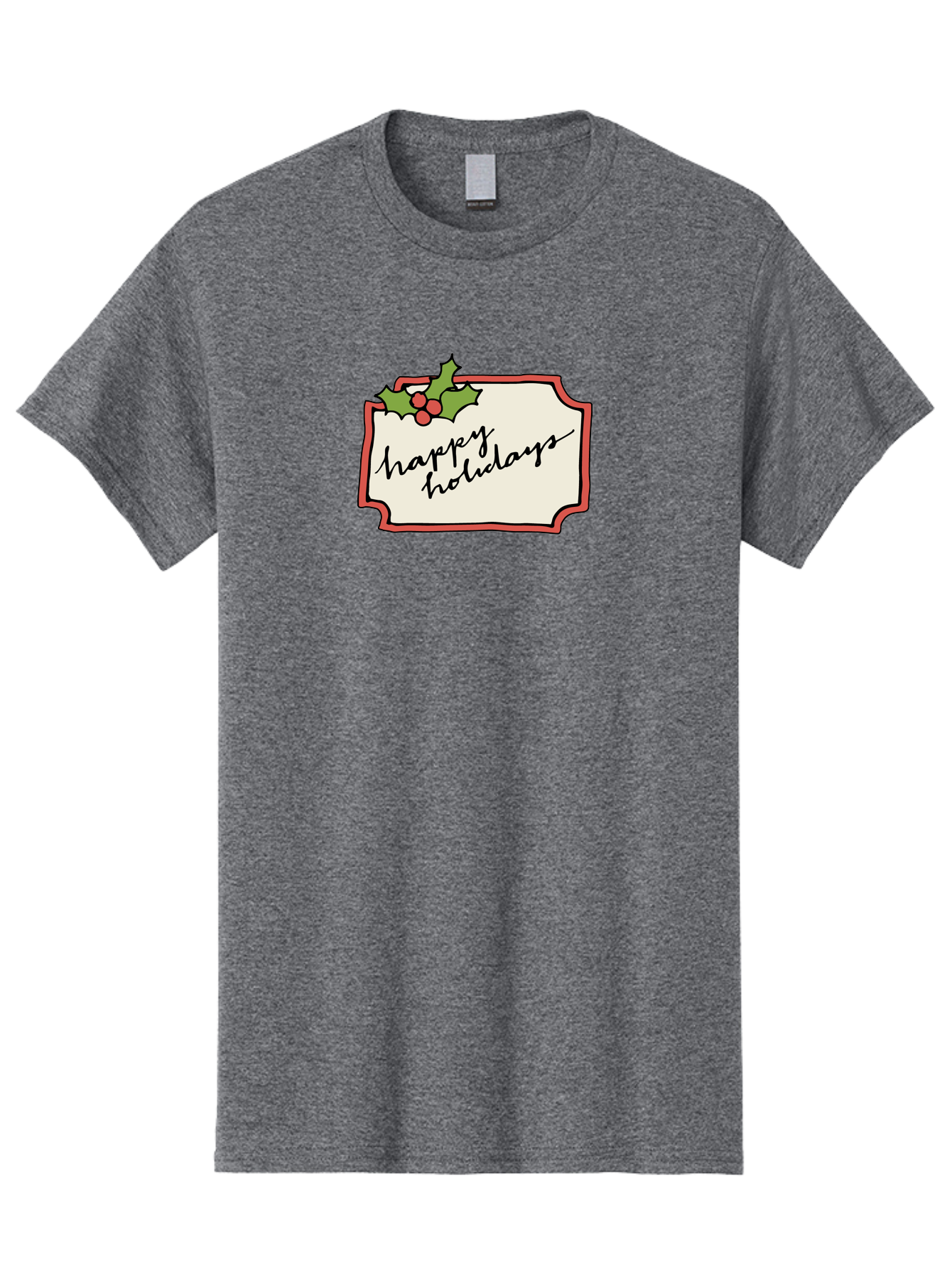 Happy-Holidays Men'S Graphic Tee, 100% Cotton, Comfortable Casual Summer Wear, Machine Washable, Happy Holidays, Festive Season, Holiday Cheer, Red Berries, Holly Leaves, Greeting Card, Celebration, Winter Wonderland, Joyous Occasion, - Aaa921