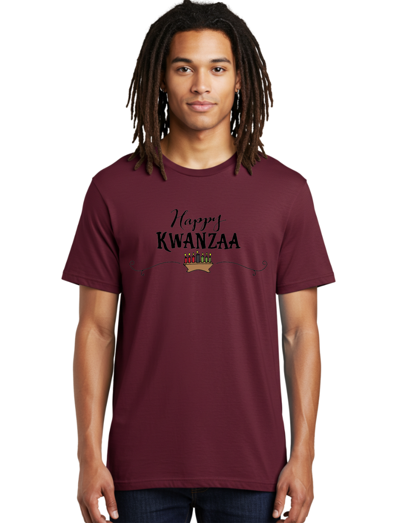 Happy-Kwanzaa Men'S Graphic Tee, 100% Cotton, Comfortable Casual Summer Wear, Machine Washable, Happy Kwanzaa, Kinara Candles, African American Culture, Celebration, Unity, Community, Holiday Greeting - Aaa922