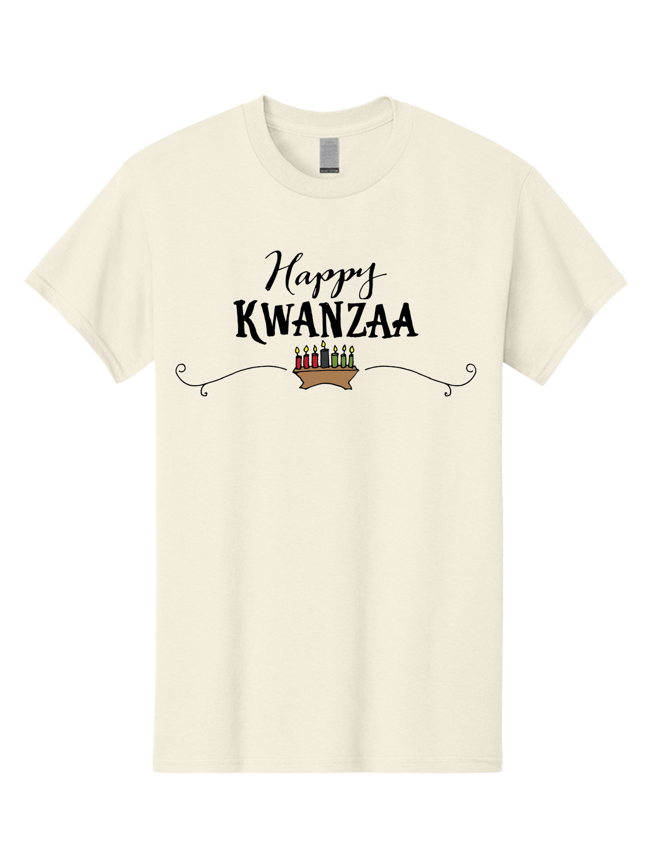 Happy-Kwanzaa Men'S Graphic Tee, 100% Cotton, Comfortable Casual Summer Wear, Machine Washable, Happy Kwanzaa, Kinara Candles, African American Culture, Celebration, Unity, Community, Holiday Greeting - Aaa922
