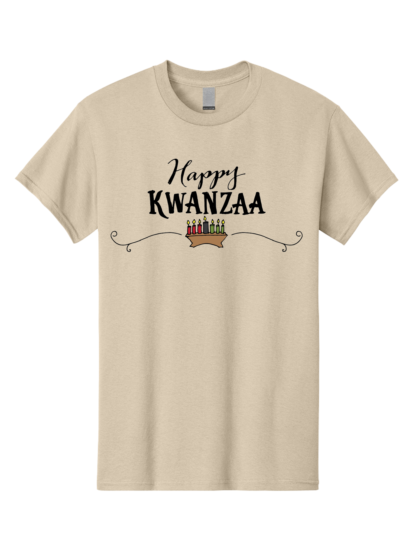 Happy-Kwanzaa Men'S Graphic Tee, 100% Cotton, Comfortable Casual Summer Wear, Machine Washable, Happy Kwanzaa, Kinara Candles, African American Culture, Celebration, Unity, Community, Holiday Greeting - Aaa922